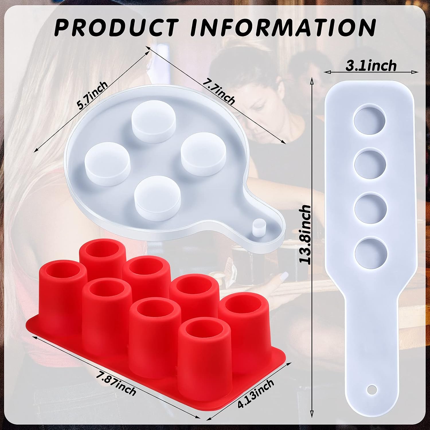 8-Cavity Resin Shot Glass Molds Silicone, 2 Pieces Shot Glass Serving Tray Mould for Resin, 8-Hole Silicone Wine Glass Mould and Wine Glass Holder Silicone Flight Paddle Mould