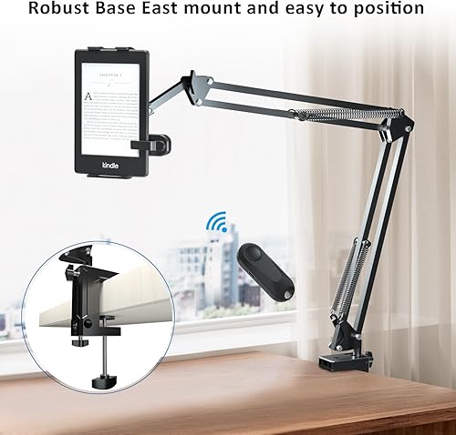 Miniatura 6 de Soporte para tablet para lectura Kindle en la cama con girador de páginas remoto, fácil de ajustar, manos libres, soporte de brazo perezoso para