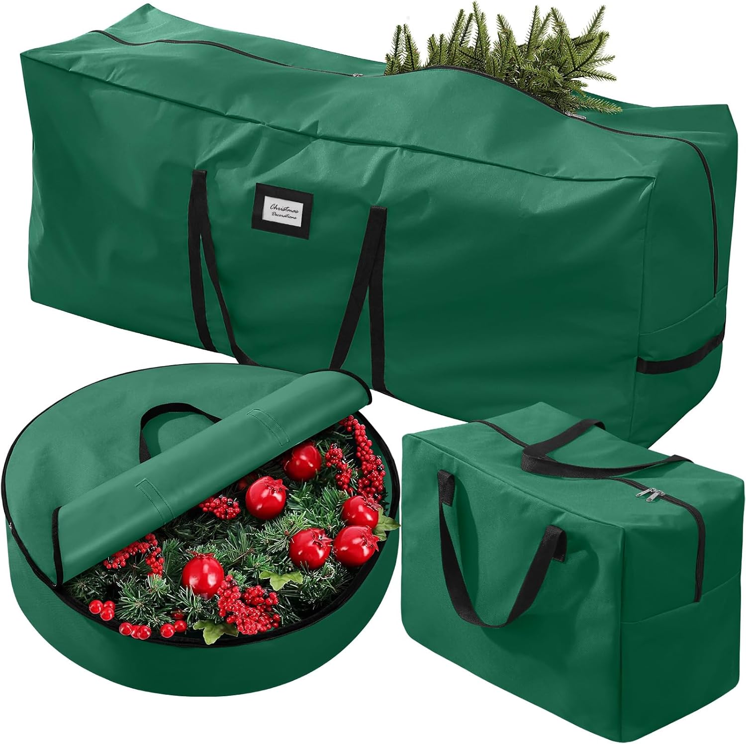 3 Pack Christmas Tree Storage Bag, for 7.5 Ft Artificial Trees up, Durable Waterproof With Reinforced Carrying Handles, Xmas Holiday Garland Bag Storage Case (7.5 Ft, Red)