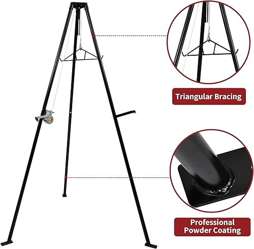 YITAMOTOR 600lbs Tripod Game Hoist Deer Hanger, 3 Point Design Deer Hunting Skinning Rack, Complete Deer Tripod Hoist Kit with Gambrel & Manual