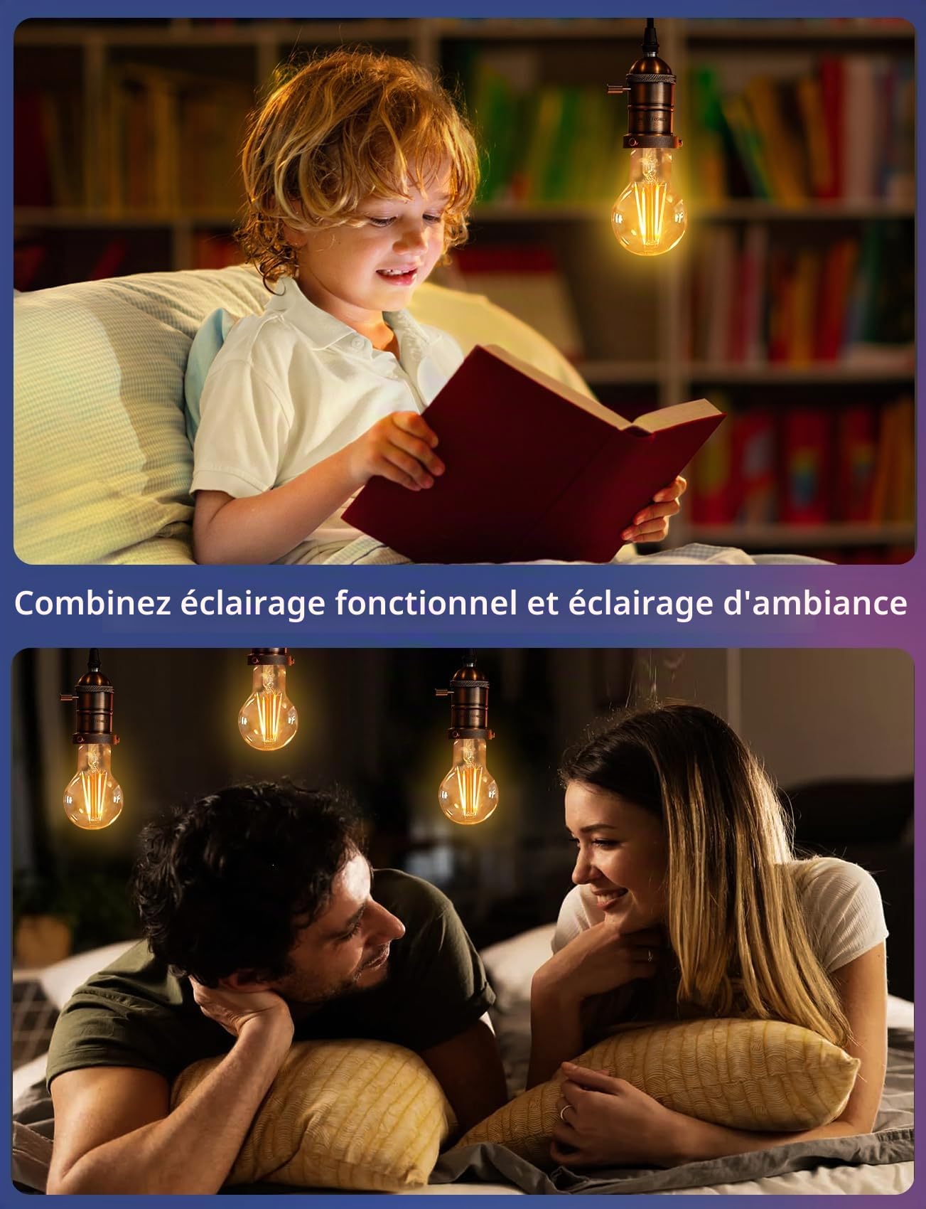 Aigostar Mesh - Ampoule Connectée Bluetooth Mesh A60, Edison Vintage Lampe à Filament LED Dimmable 6W 806LM Blanc Chaud 2700K-6500K, Compatible avec Alexa/Google Assistant, 6 Unité (avec Télécommande)