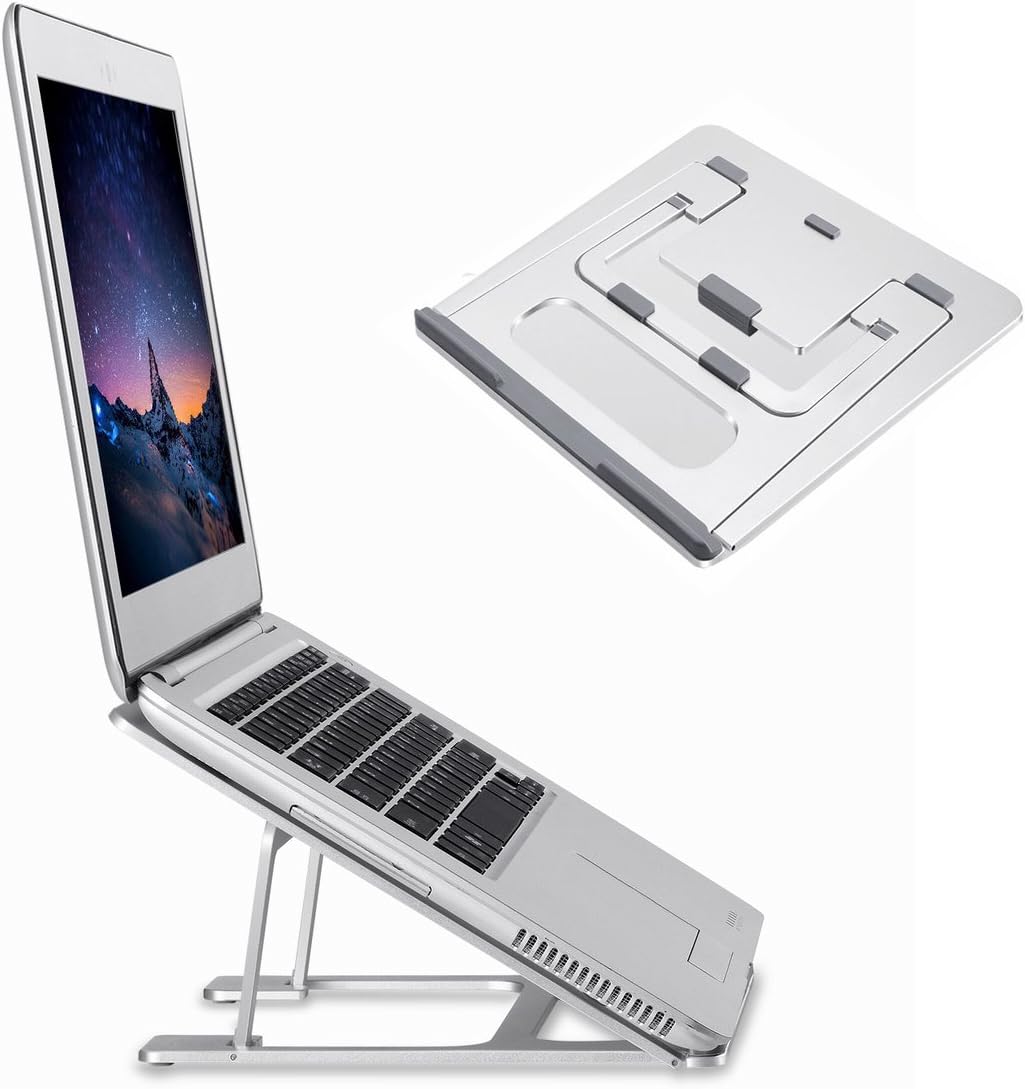 Folding Aluminum Laptop Stand Universal 6 Angles Adjustable Desktop Ventilated Macbook Stand for 7-15" Slim Notebook/iPad / Tablets (For Slim Laptops Only)