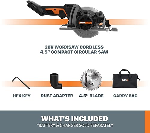 Miniatura 6 de Worx WX531L.9 20V Power Share WORXSAW Sierra circular compacta inalámbrica de 4.5 pulgadas (solo herramienta)