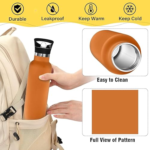 Miniatura 4 de Botella de agua para niños con popote para la escuela, botella de agua deportiva a prueba de fugas para niños y niñas, 20 onzas, naranja quemado