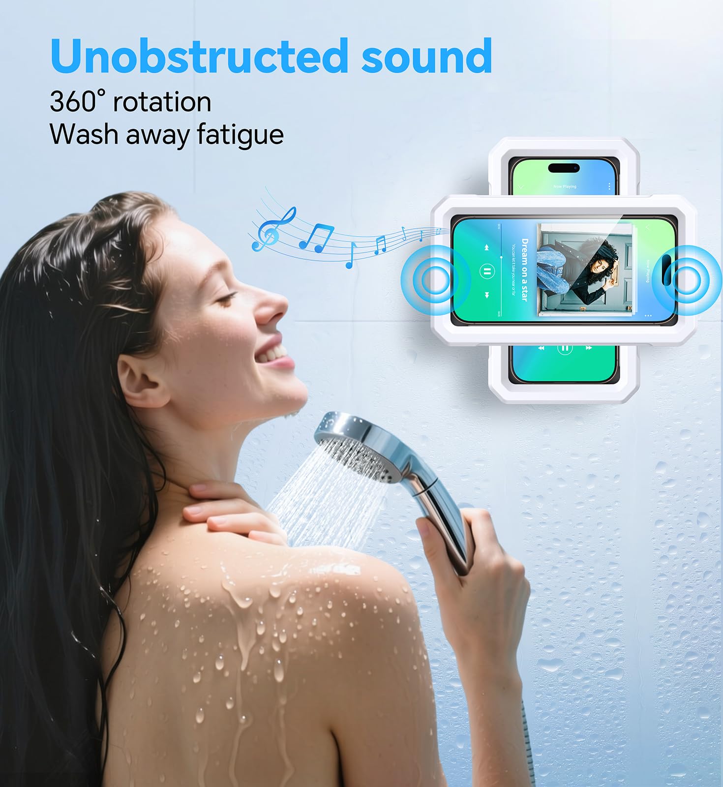 Supporto per Telefono da Doccia【Impermeabile IPX6】 custodia impermeabile smartphone 480° Rotazione, supporto telefono doccia antiappannamento ad alta definizione, per Smartphone Fino a 7" Kit