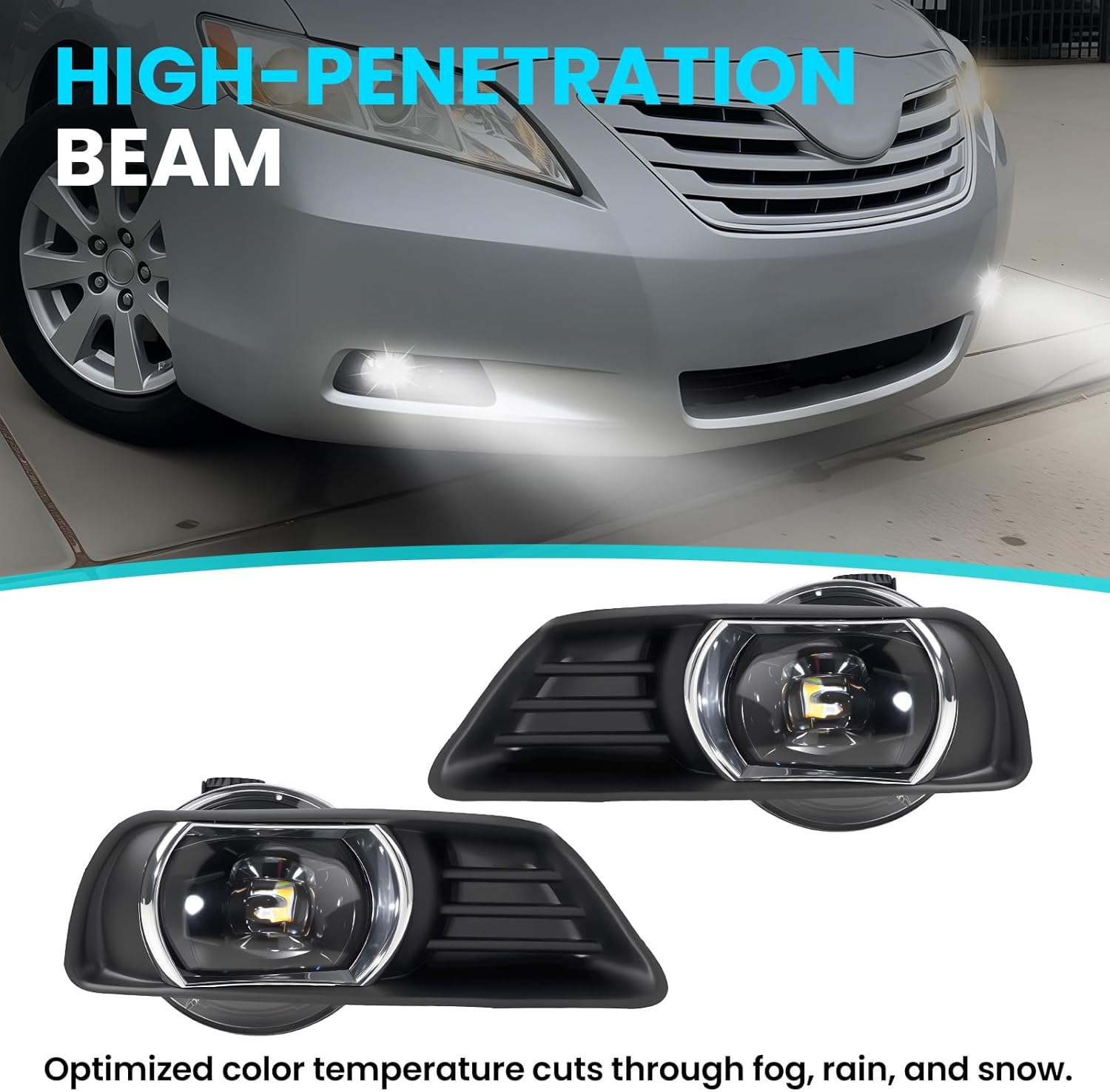 LED Fog Lights Compatible with 2007-2009 Camry 2 Types Lights-White and Amber Front Bumper Driving Fog Lamps with Switch and Wiring Kit Clear Lens