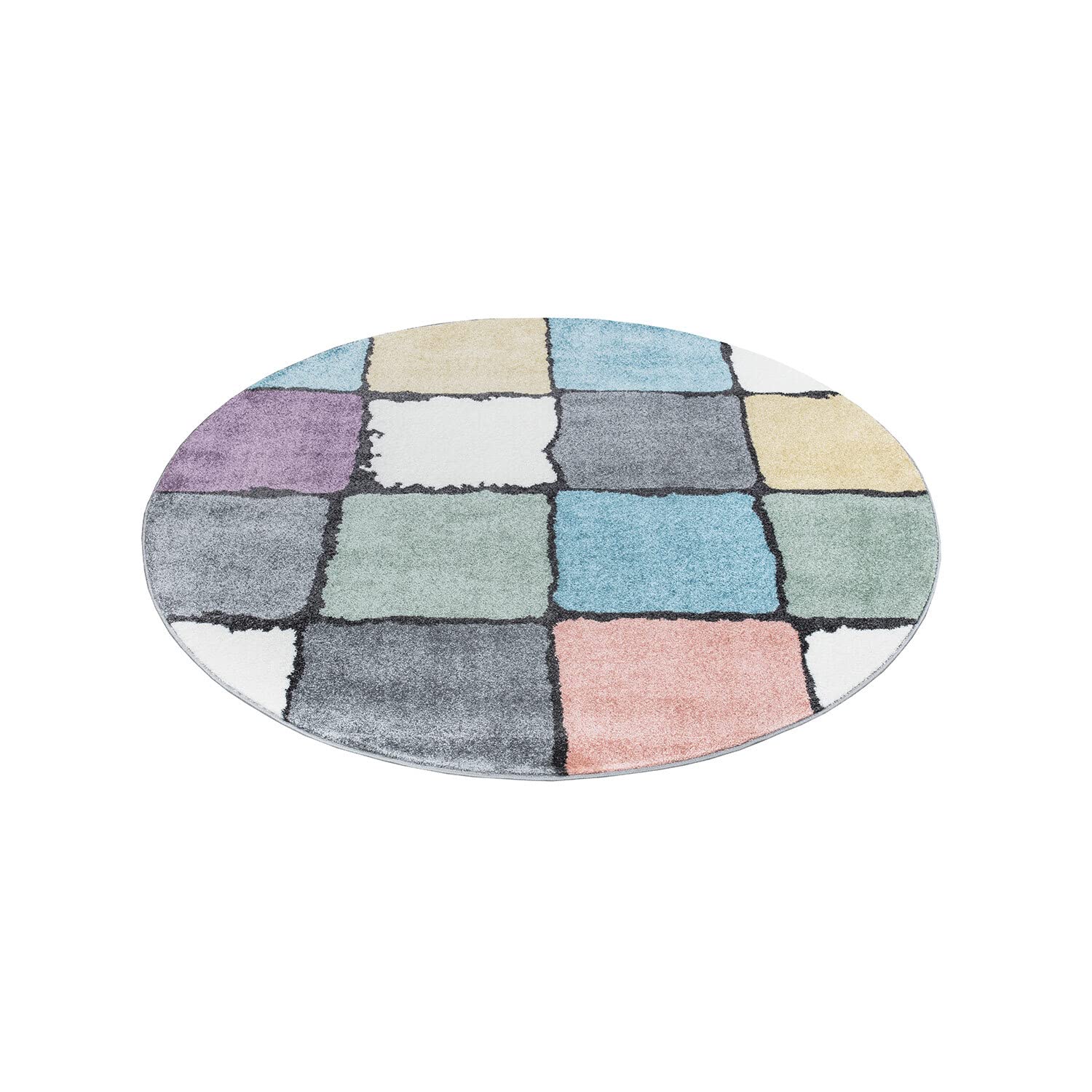 Tapis Chambre Enfant Rond Carpet City 120 Cm - Motif Animal Crème Gris, Poils Courts Doux Avec Éléphant