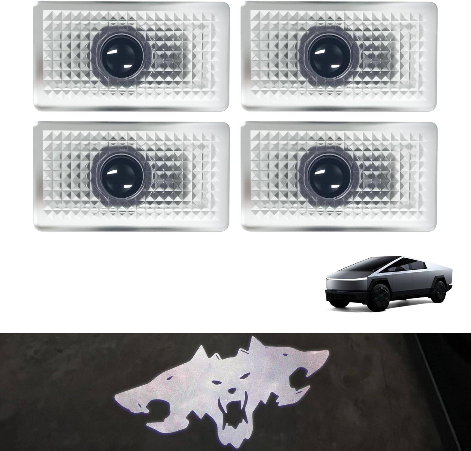 Puddle Lights for Tsla Cybertruc Accessories 2023+ Custom Logo Projection Lights, 4-Door Plug-and-Play Installation (4-Pack Cyberbeast)