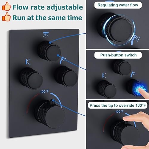 Miniatura 2 de NPYSVSSS Válvula de ducha termostática de 3 vías con botón pulsador, grifo de latón multifunción oculto, mezclador de ducha, kit de válvula