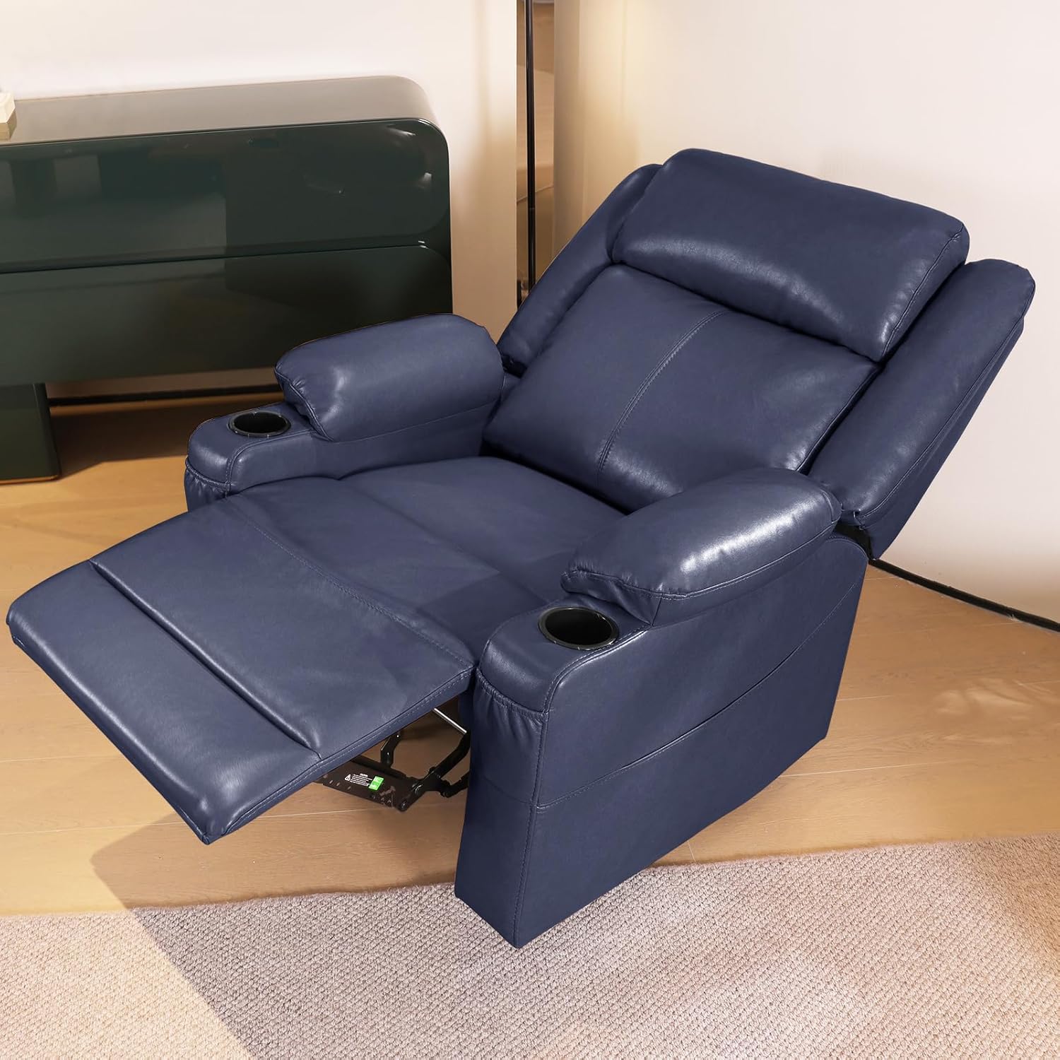 EONIX Wide Power Wall Hugger Recliner Chair for Small Space, Real Zero Clearance Power Recliner for RV, Living Room, Bedroom, 400lbs Heavy Duty, SXXY012992, Navy Blue