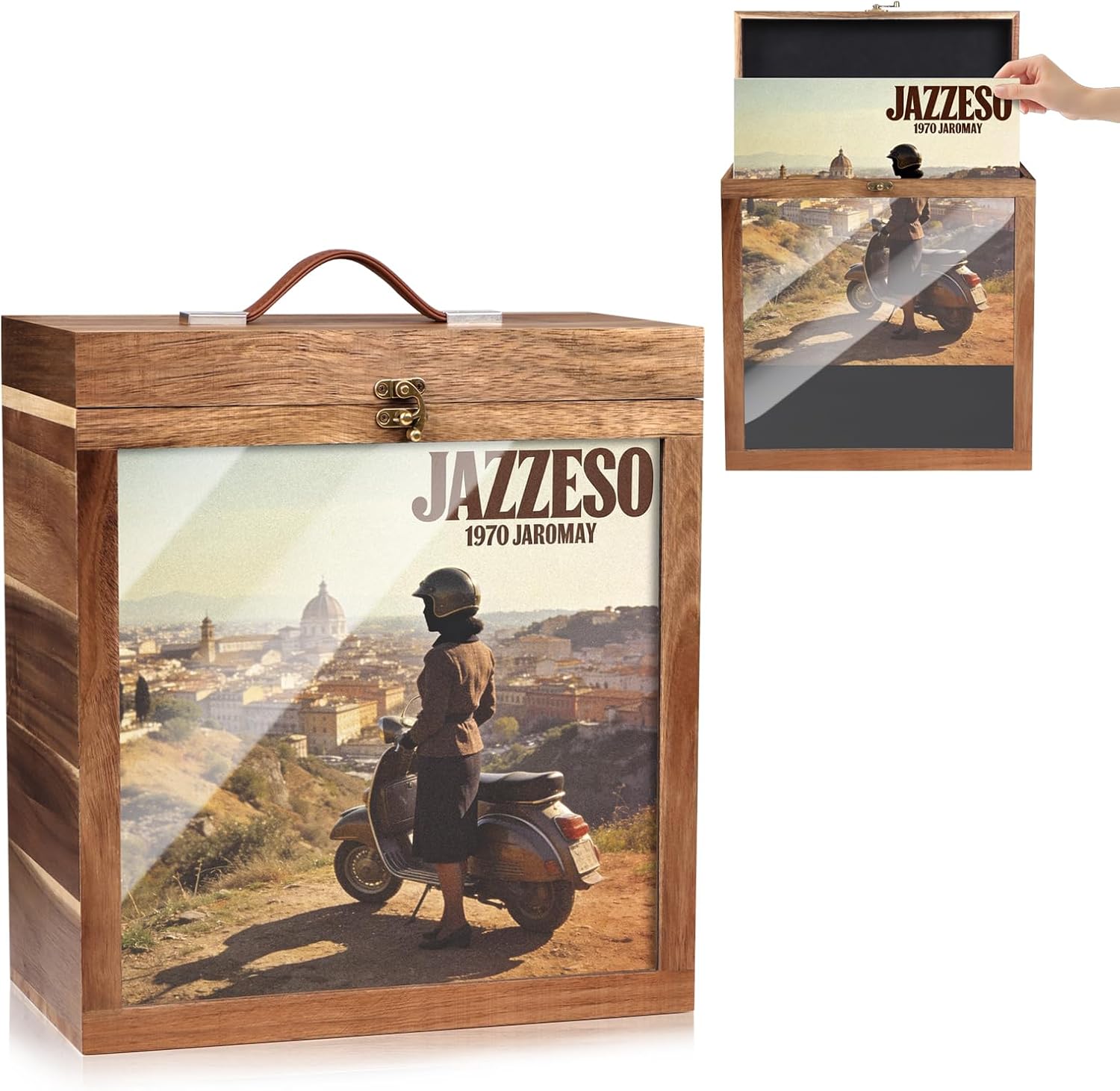 Acacia Wood Vinyl Record Storage Box for 12 in LPs