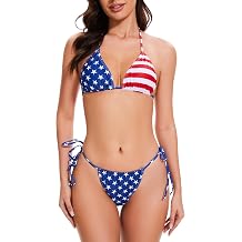 Womens Two Piece Sexy Bikini Set American Flag Red White and Blue Swimsuit