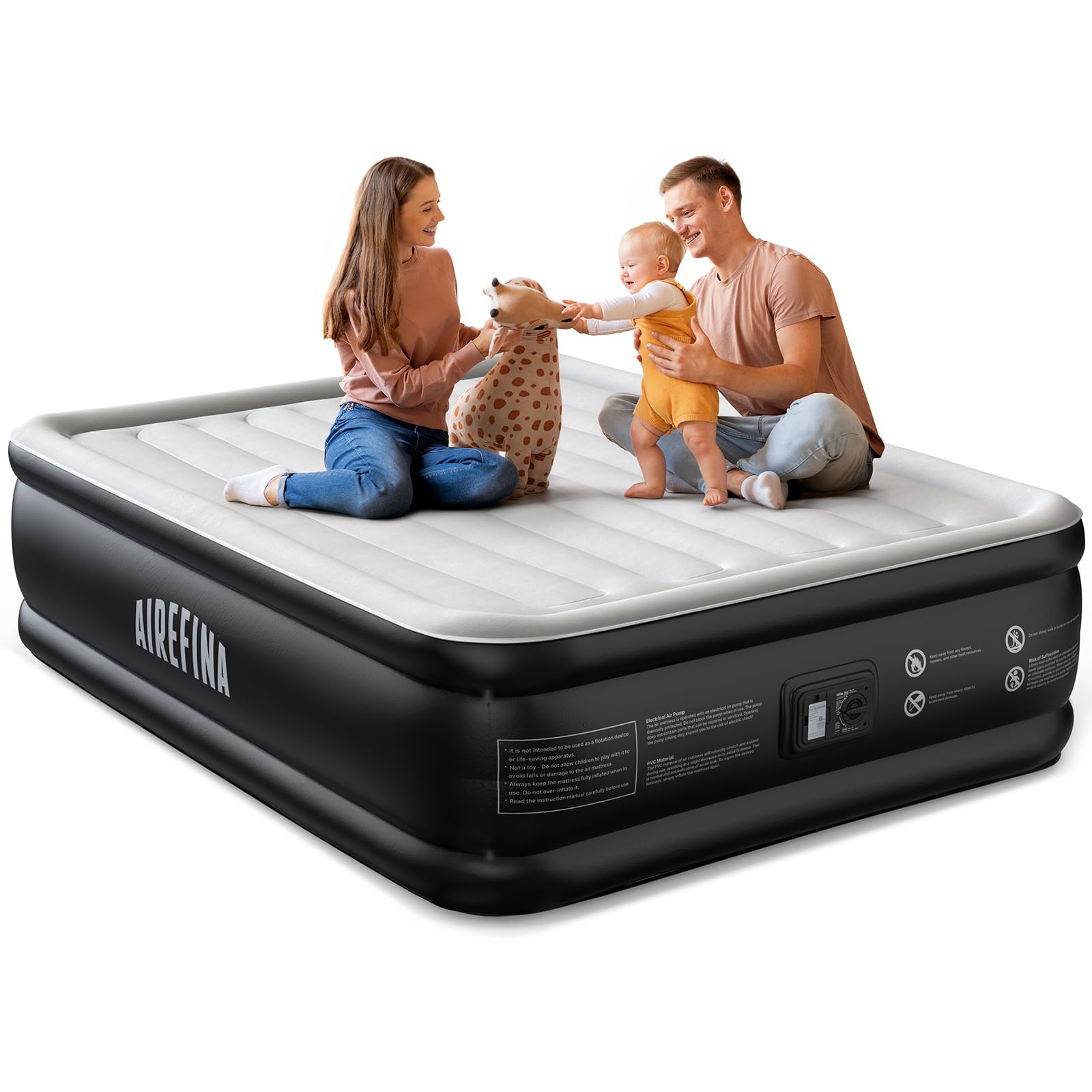 Airefina Colchon Hinchable, Autoinflable con Bomba Integrada, Se Infla en 3 Minutos, Ideal para Camping y Uso Doméstico, Colchón Inflable- 152 x 203 x 46 cm