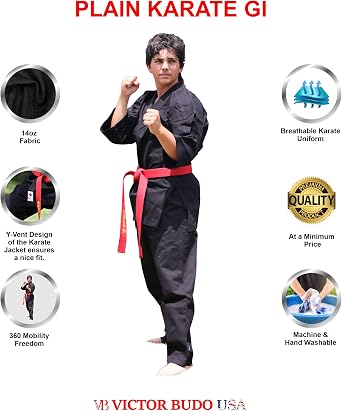 Professional Kimono Heavyweight Karate Canvas Uniform, Black Karate Gi 14oz for Adult Size 3-8