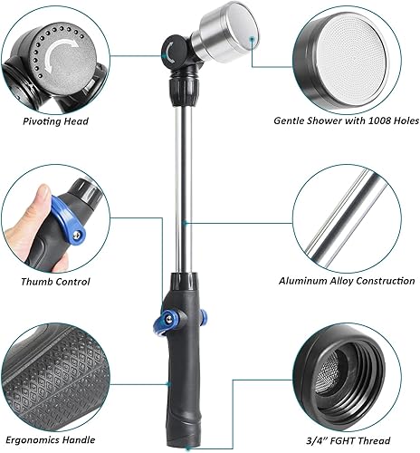 Miniatura 3 de STYDDI Varita de riego de lluvia suave con cabezal giratorio y control de pulgar, varita de lluvia clásica suave de 18 pulgadas con cabeza