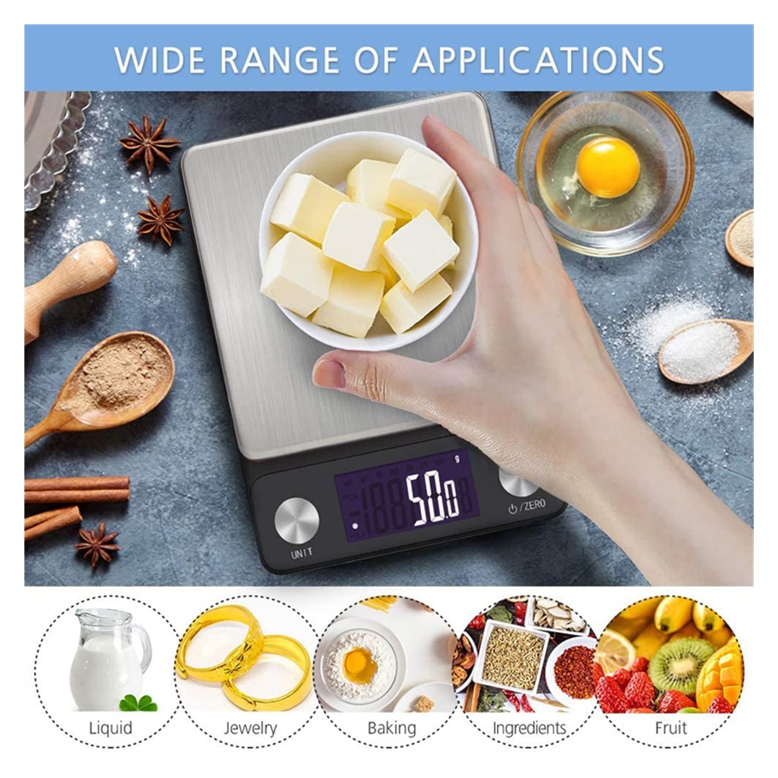 Báscula de cocina con pantalla LCD, báscula digital para cocina, 5 kg, 0,1 g/0,01 oz, báscula electrónica de alta precisión para alimentos, para cocinar, hornear, báscula de pesaje, accesorios de