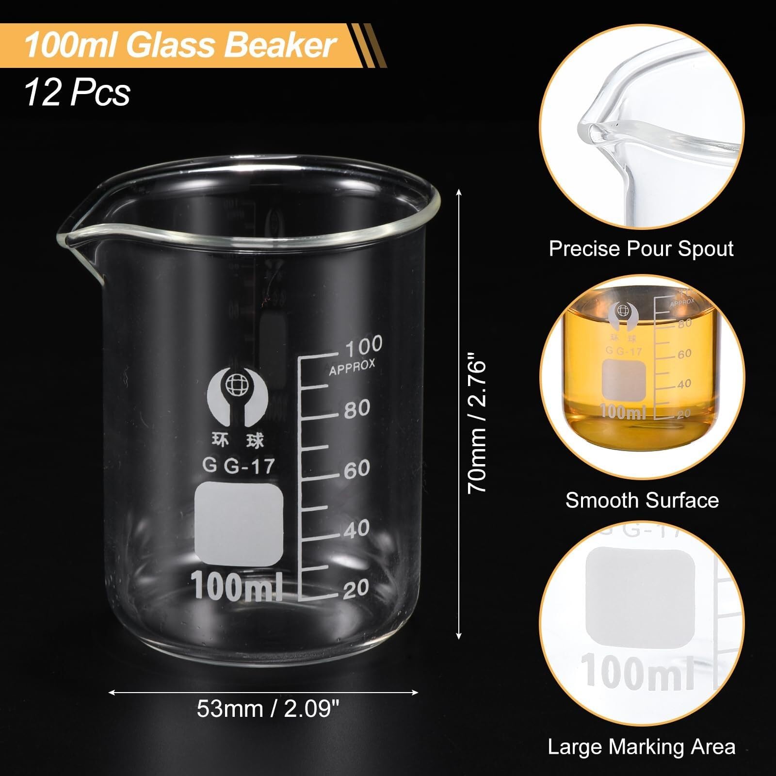 50ml Messbecher aus Borosilikatglas 3.3 mit Ausgießer und Skala – Hitzebeständig, chemikalienfest, ideal für Labor, Unterricht und Küche(5 pcs 100ML)