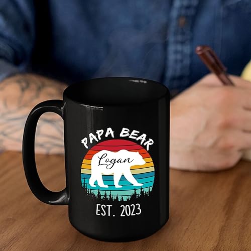 Miniatura 6 de Taza de cerámica negra personalizada con nombre y año para abuelo, regalo para el día del padre, taza de café Papa Bear Est 2023, regalo de nieto