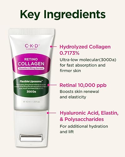 Miniatura 5 de CKD Gua Sha - Suero facial con retinol y colágeno para reafirmar, apretar y levantar la cara instantánea. Reducción de arrugas con rodillo de