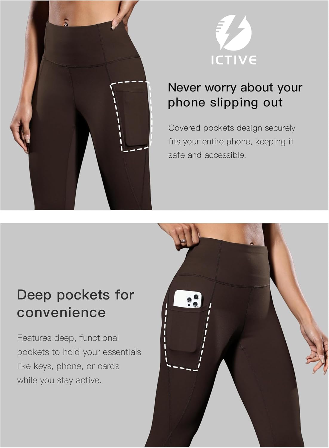 Fihapyli ICTIVE Women's Capris Yoga Pants with Pockets Running Pilates Fitness Running High Waisted Leggings - Image 6