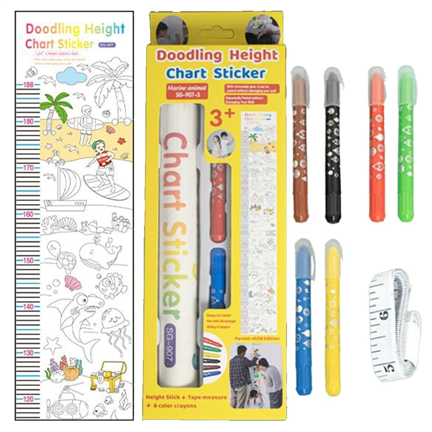 Height Chart - Ruler Decal Nursery Decoration,Doodling Height Chart Sticker - for Nursery Bedroom Classroom Playroom Home Boys Girls Kindergarten