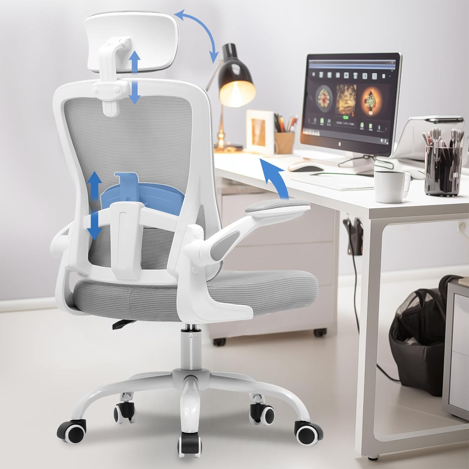 COMHOMA Office Chair with Flipup Armrests, Ergonomic office desk chair with Adjustable Lumbar