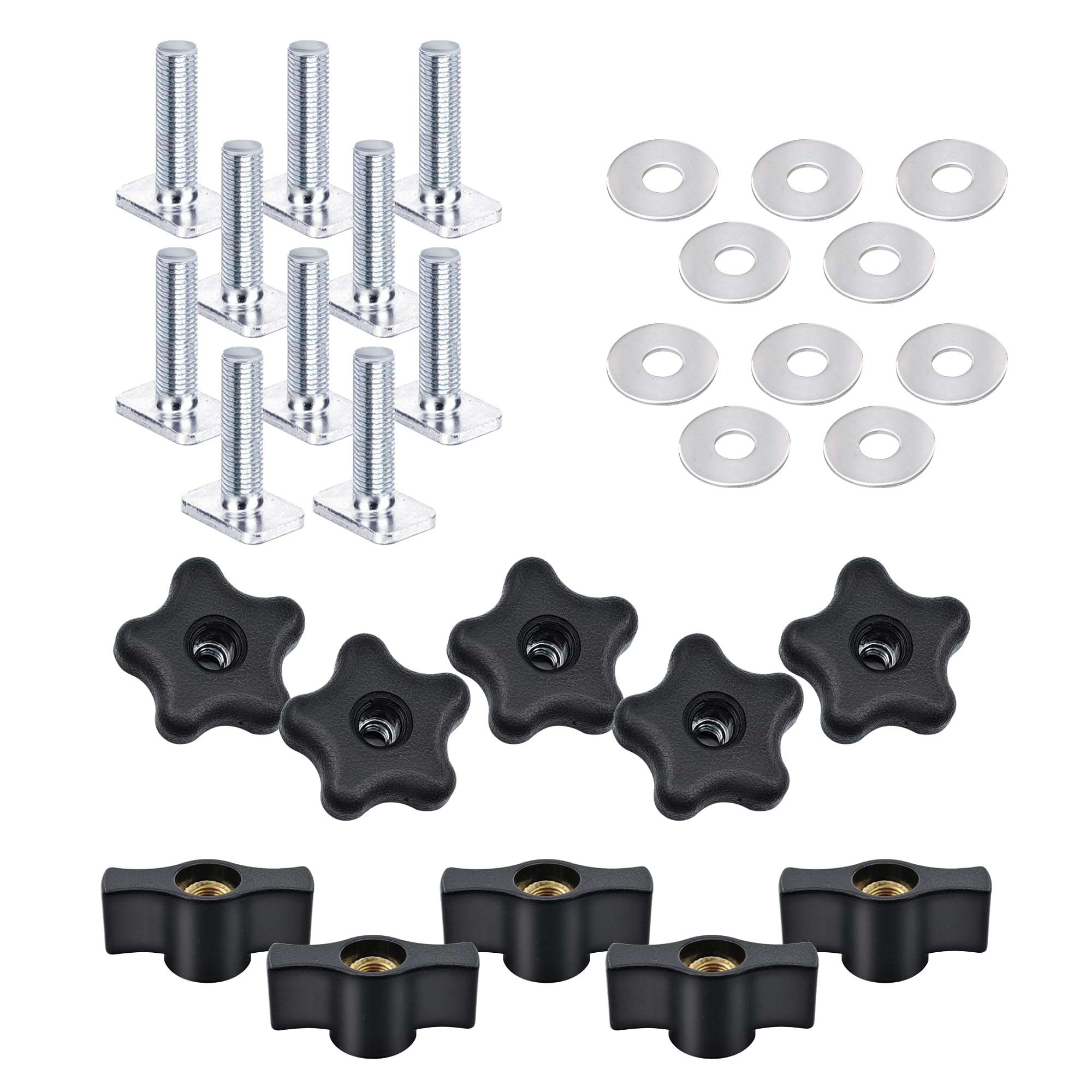 2 Stück 61 cm T-Schiene mit 20 Stück T-Track-Knauf-Set für Holzbearbeitung mit Schrauben, Aluminiumlegierung, Holzbearbeitungswerkzeuge, Doppelschnittprofil, Universal-T-Schienen mit vorgebohrten
