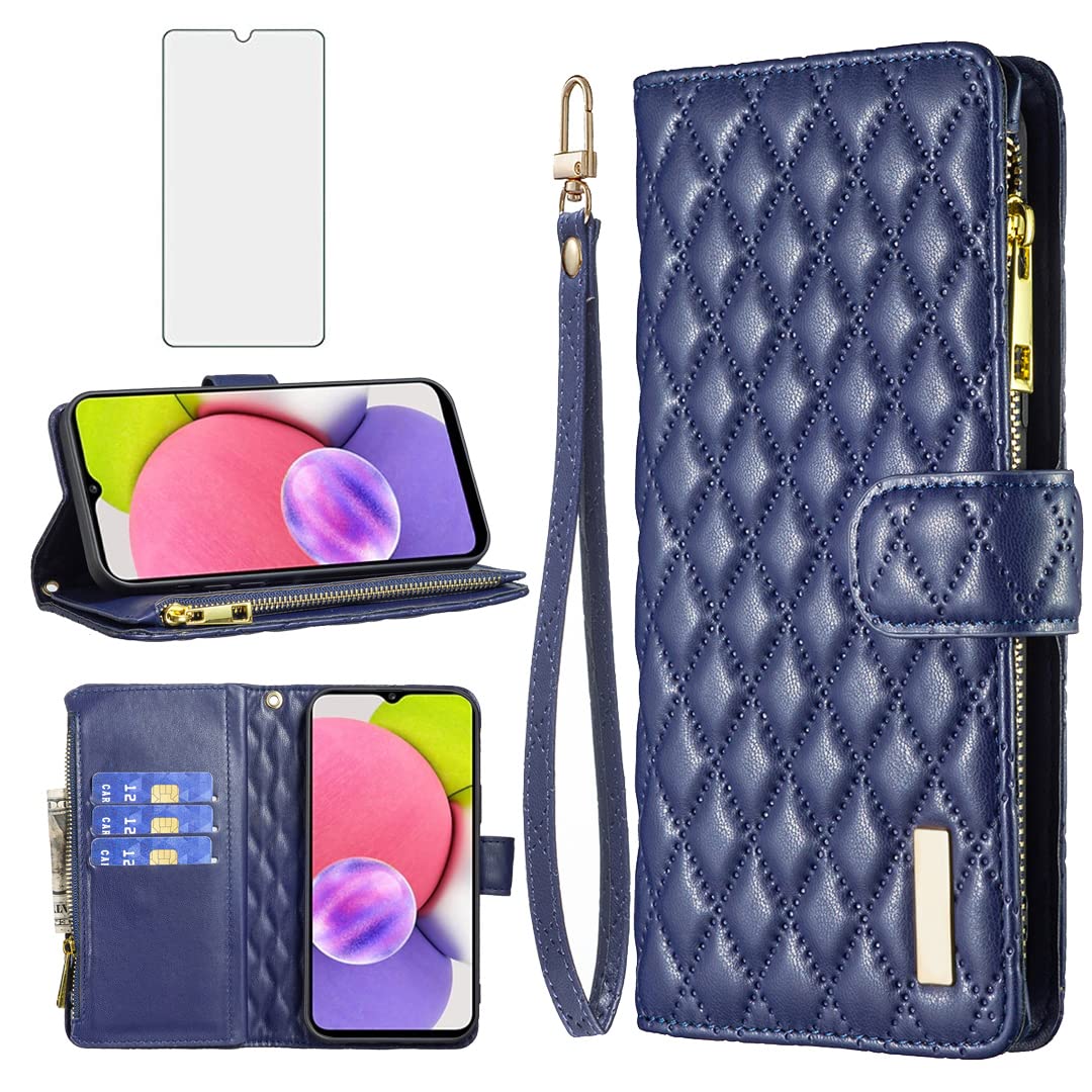 Asuwish Phone Case for Samsung Galaxy A03s US Version 5G 2022 Wallet Cover with Tempered Glass Screen Protector and Leather Flip Credit Card Holder