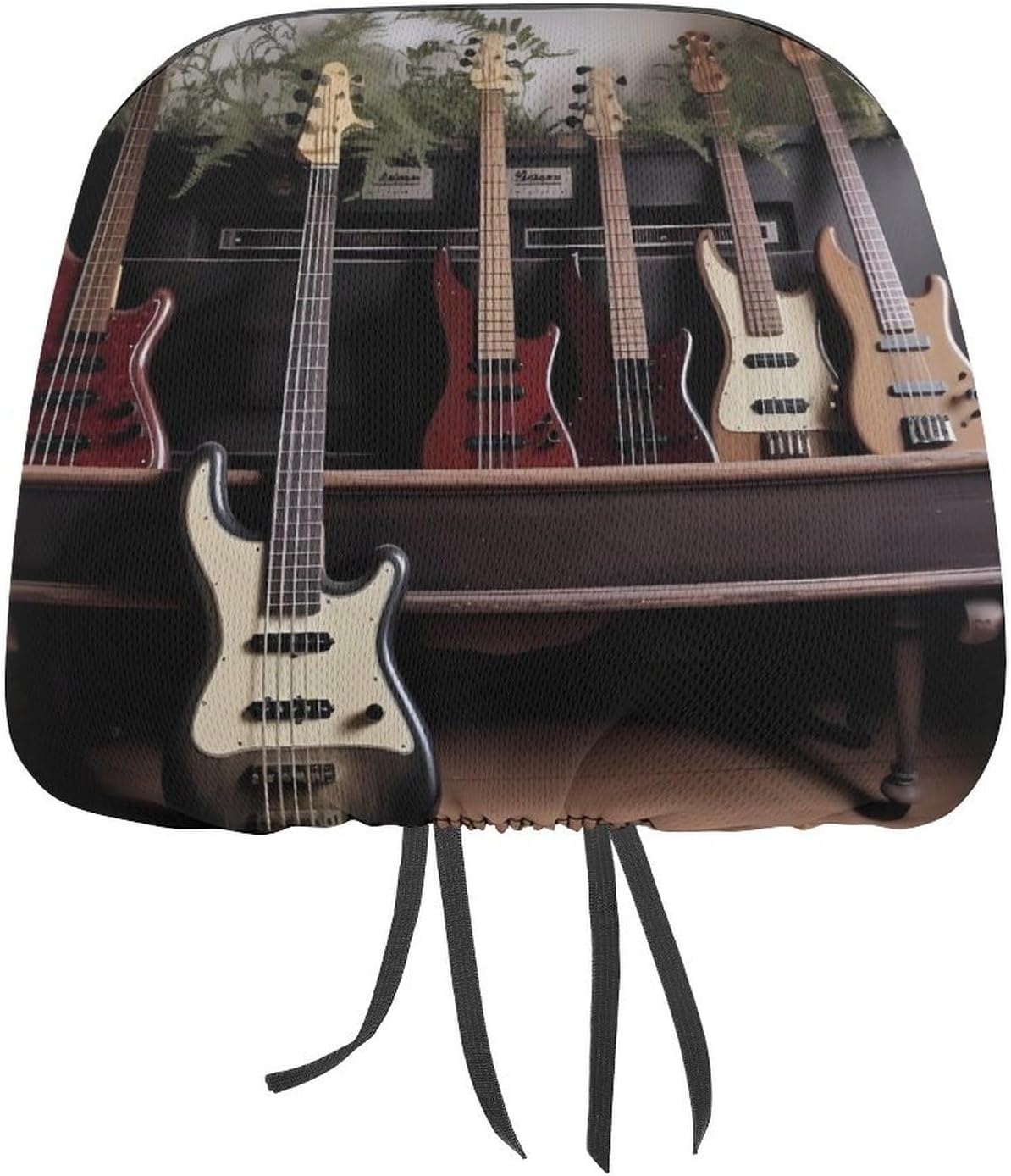 Guitar Bass Music Musical Instruments Headrest Covers for Cars 1 PCS Dust-Proof Seat Protector Covers Cute Vintage Car Headrest Protector Pattern Head Rest CoveringsFit Cars Vans Trucks
