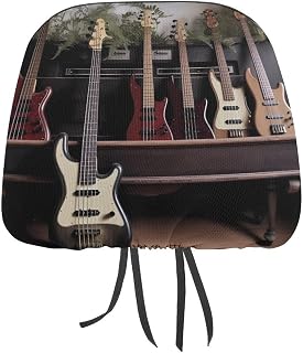 Guitar Bass Music Musical Instruments Headrest Covers for Cars 1 PCS Dust-Proof Seat Protector Covers Cute Vintage Car Headrest Protector Pattern Head Rest CoveringsFit Cars Vans Trucks
