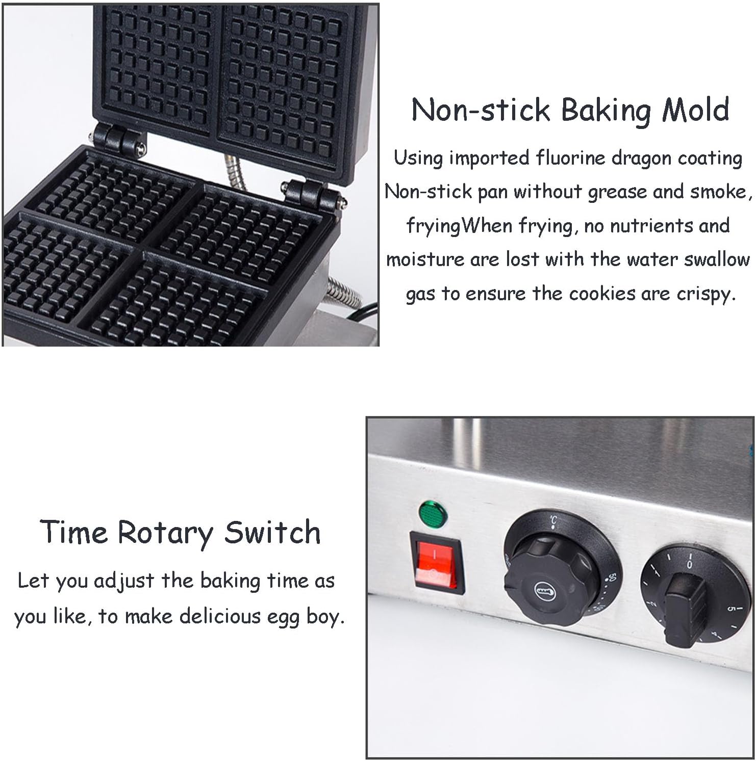 4pcs Commercial Waffle Maker 110V 1750W Electric Nonstick waffle Irons Machine Temperature and Time Control Square Belgian Waffle Maker Suitable for Restaurant Snack