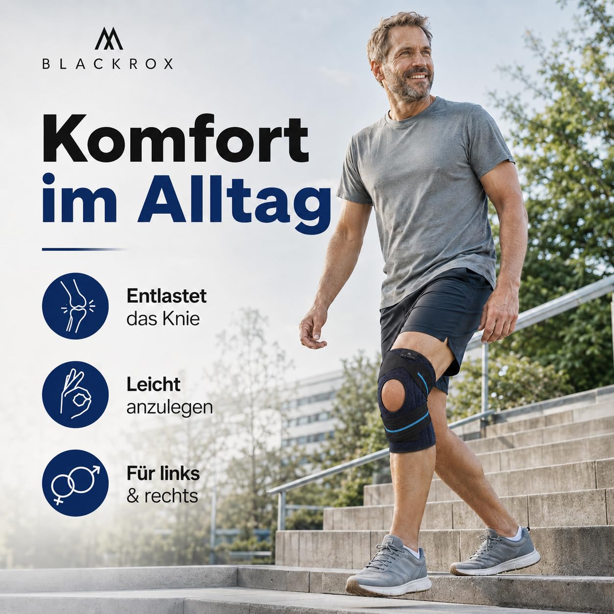 BLACKROX GENUSHOCK KNIEBANDAGE MIT SILIKONRING – Kniegelenkbandage für Damen & Herren – Unterstützung von Knie & Meniskus – Kniestütze ideal für Sport, Fußball, Kraftsport & Training – One Size