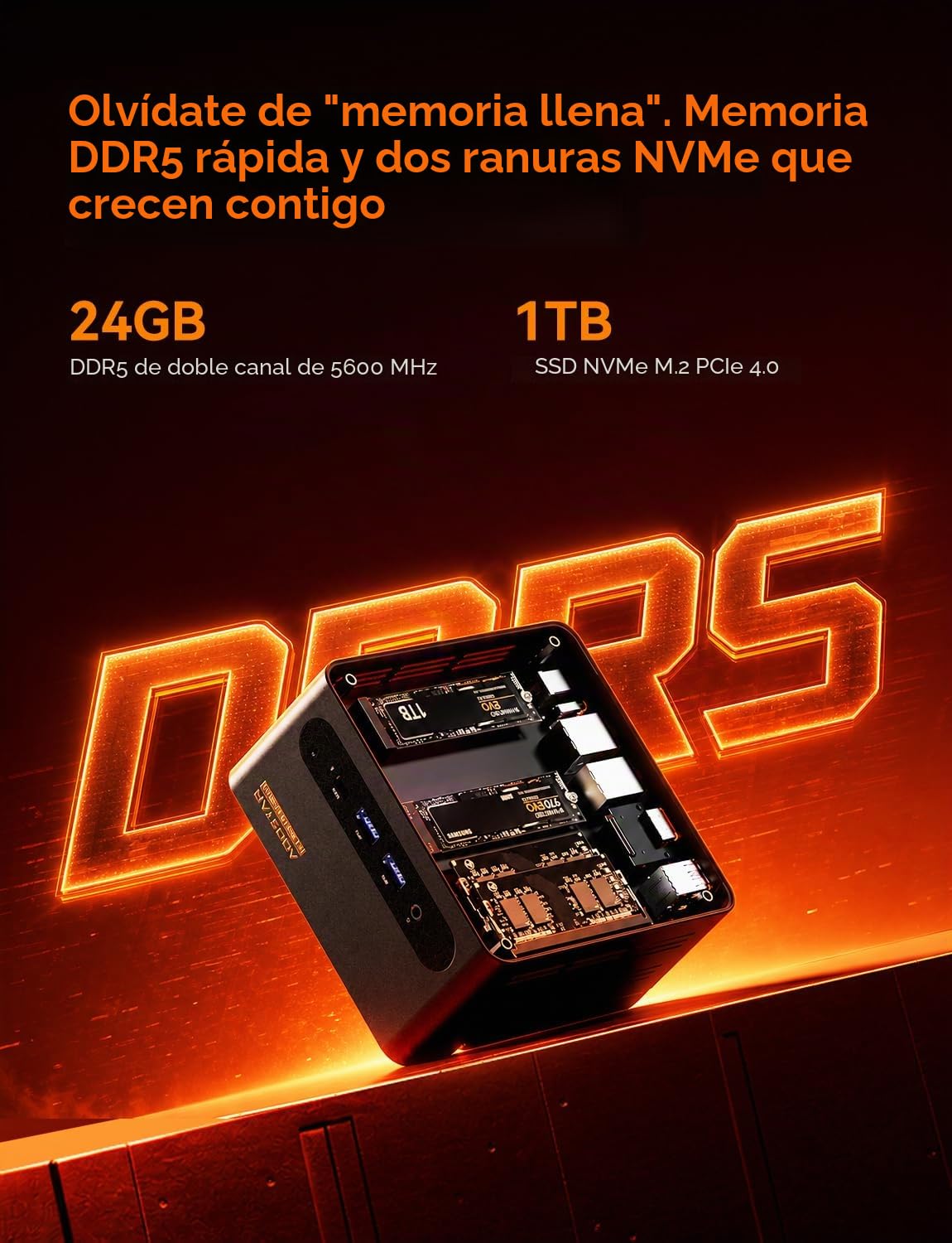 Mini PC AOOSTAR G-FLIP H255, AMD Ryzen 7 H255 (8 núcleos/16 hilos, hasta 4,7 GHz), mini PC para juegos con 24 GB de RAM DDR5, SSD PCIe 4.0 de 1 TB, mini ordenador de sobremesa con WiFi 6 y doble LAN d