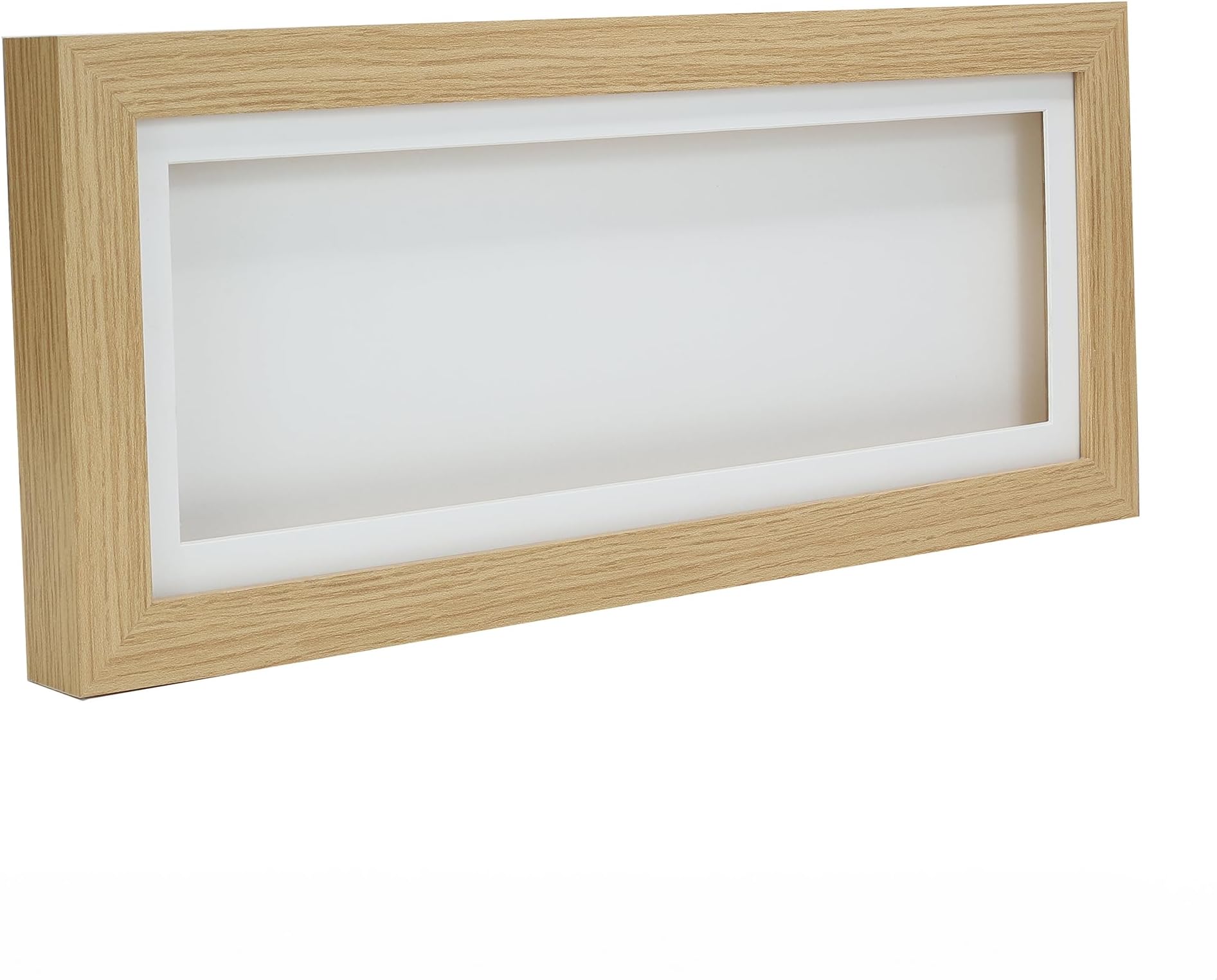 Oak Effect 3D 1" Cube Range Deep Box Shadow Frame Memory Box Display Case Medals Panoramic-18x7 inch-White Mount