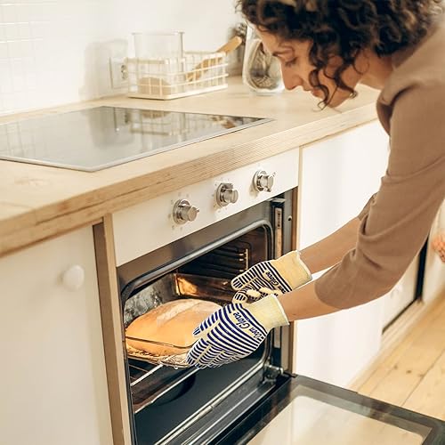 Miniatura 2 de Guantes de horno, guantes de parrilla resistentes al calor de 540 grados, guantes de silicona antideslizantes para superficies calientes con dedos,