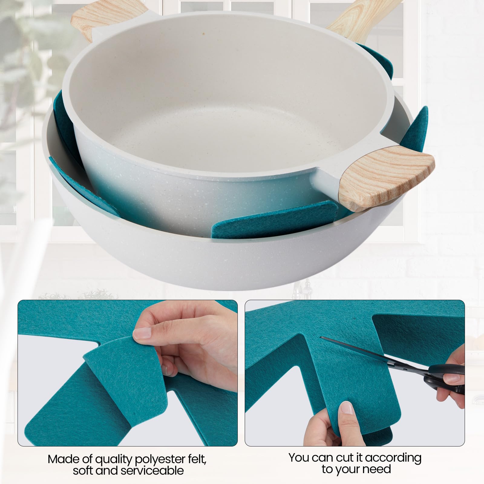 40 protectores de ollas y sartenes, 5 tamaños diferentes, protectores de utensilios de cocina, separadores de ollas, almohadillas separadoras apilables para proteger y separar sartenes (azul lago