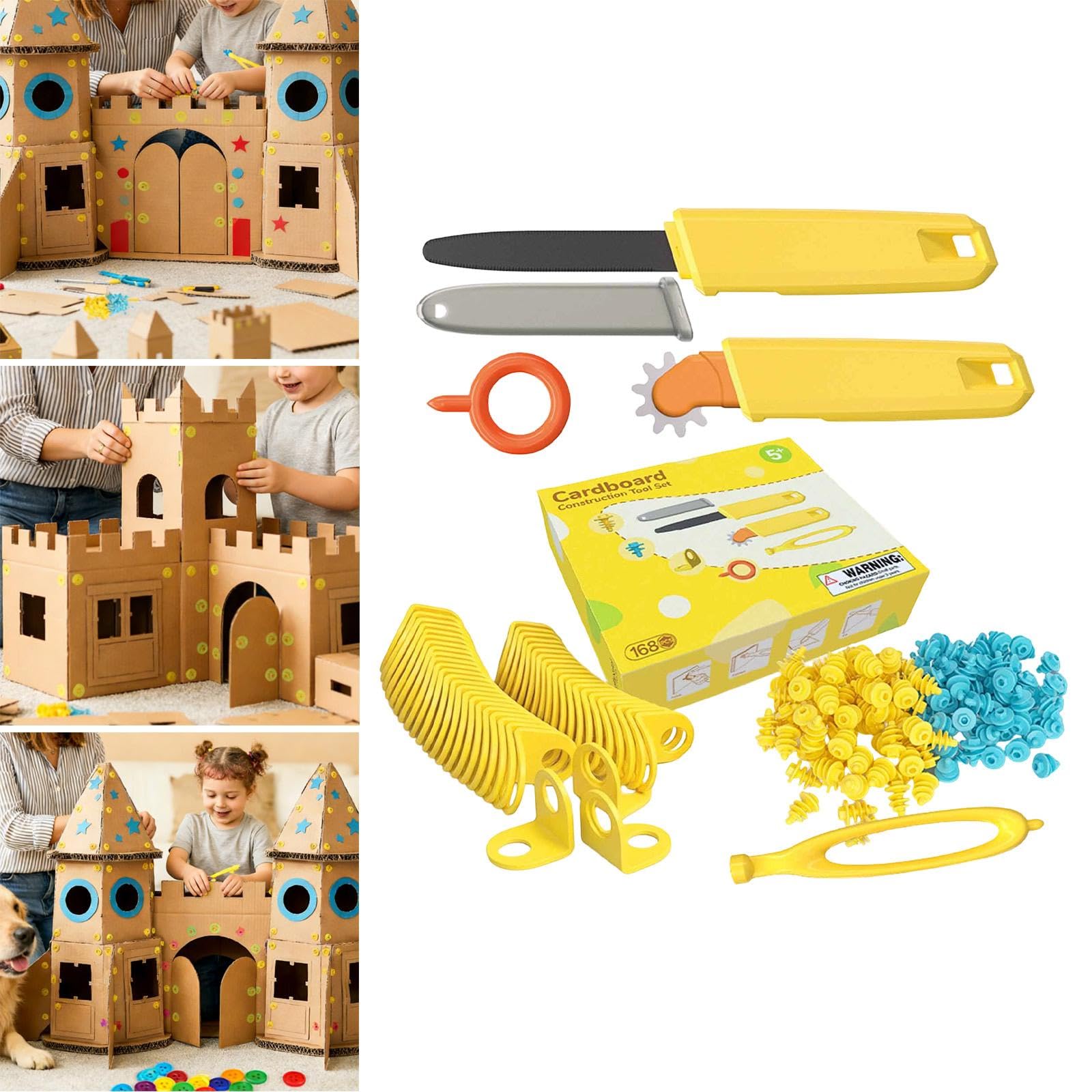 MagiDeal Kit di Attrezzi da Costruzione in Cartone da 168 Pezzi, Set di Costruzione per Bambini, cacciavite Creativo Riutilizzabile, Regalo per Bambini, Gioco