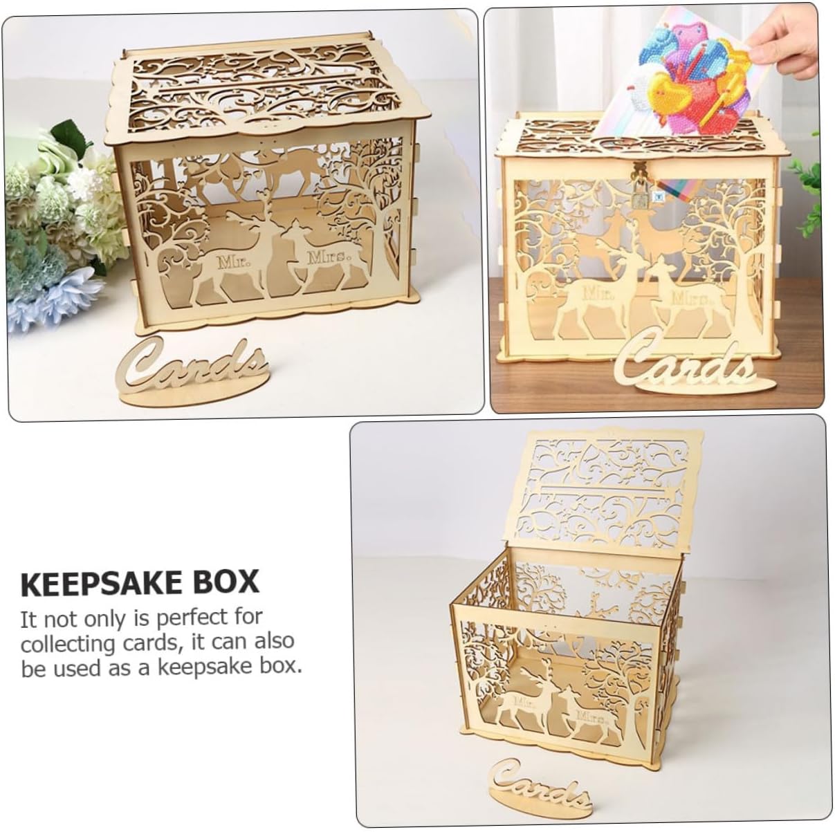 Wooden Wedding Cards Box Large DIY Couples Rustic Sign-in Card Holder Box for Wedding Reception