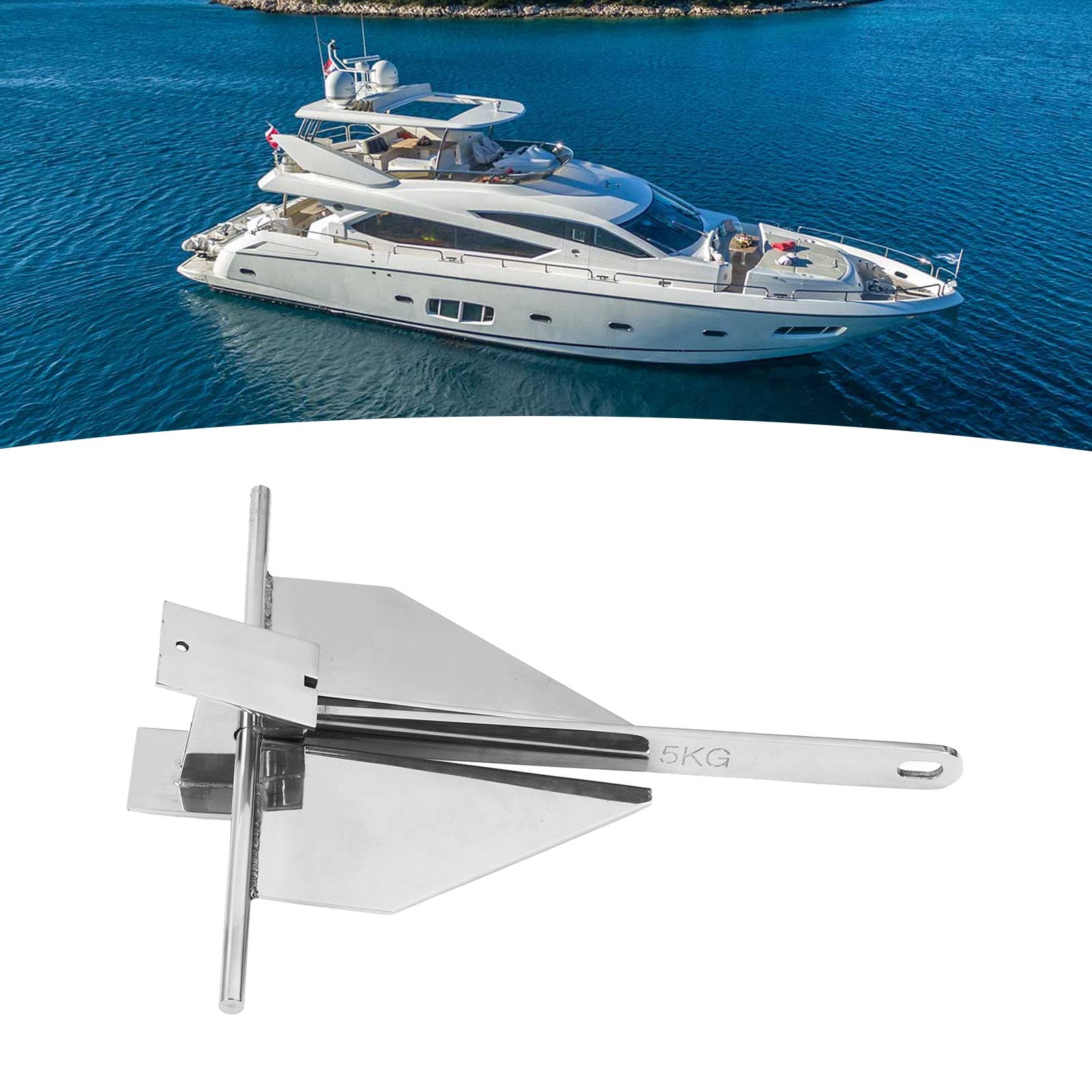 Ejoyous Ancora per Barche Ancora con Rampino in Acciaio Inossidabile 5 Kg Antiruggine Affondamento Rapido Forte Presa per Yacht e Design Saldato a Caldo 55 X 47 Cm per Fondali Marini di Sabbia e Fango