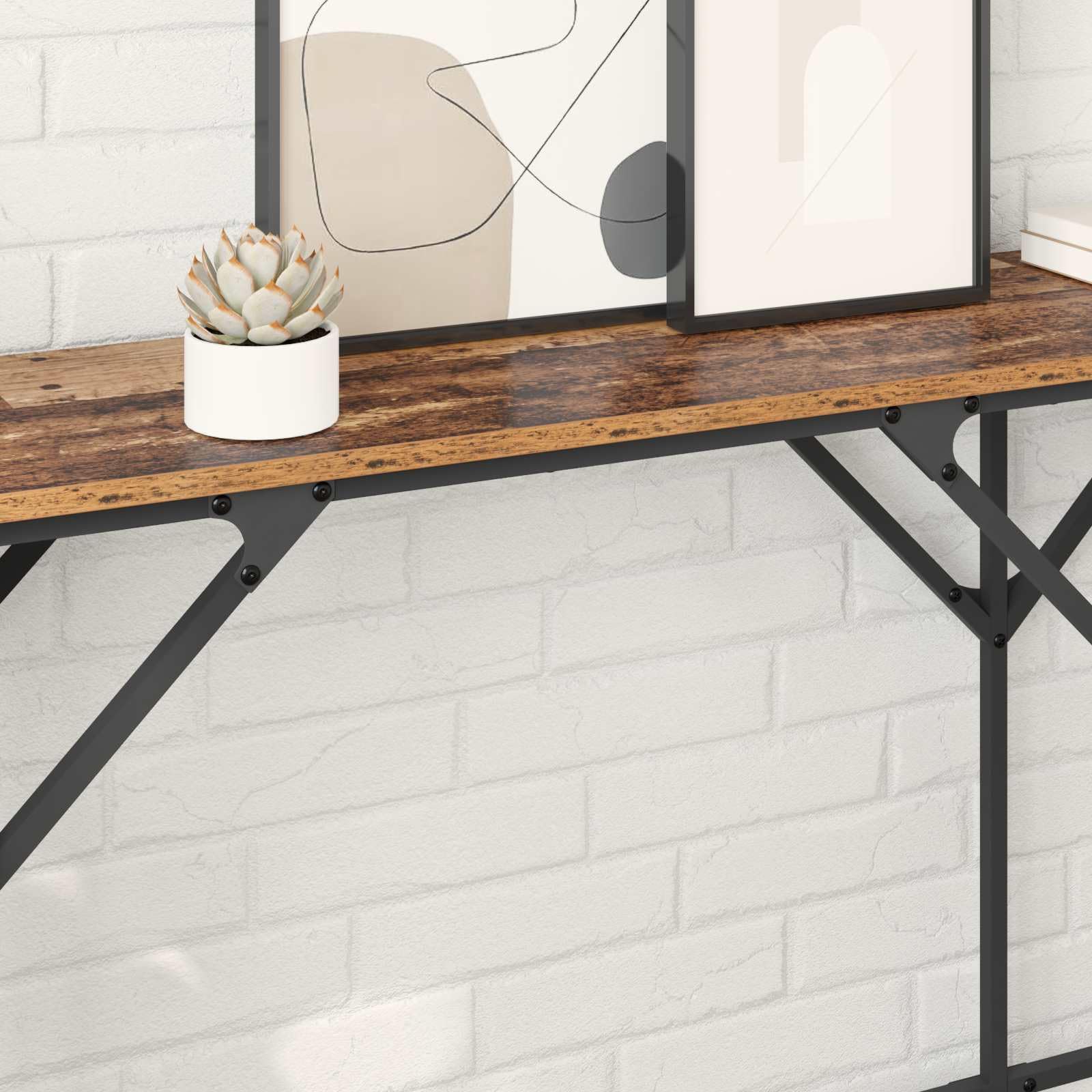 Stolik konsolowy, stare drewno, 180 x 30 x 75 cm, materiał drewnopochodny ze stalową ramą, regulowane nóżki do salonu, korytarza, uniwersalny stolik pomocniczy, stolik do odkładania rzeczy w