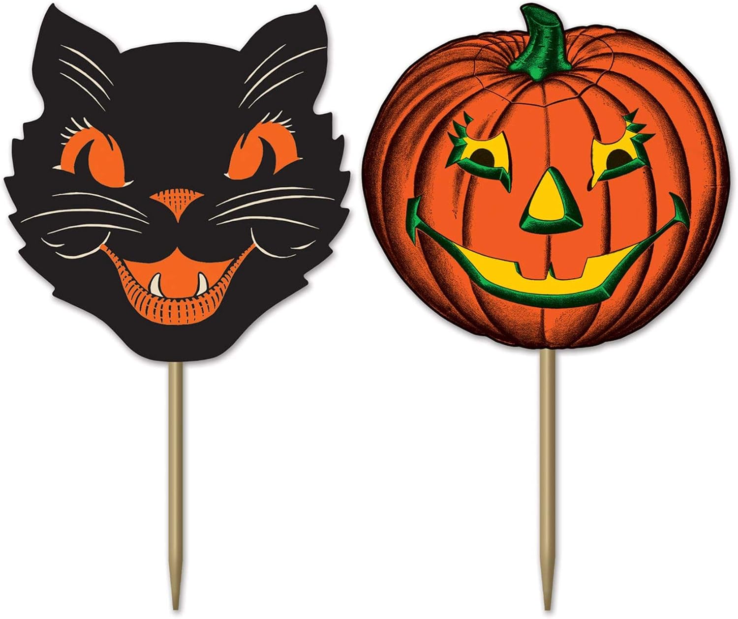 Vintage Pumpkin and Black Cat Halloween Picks - 50 Pcs