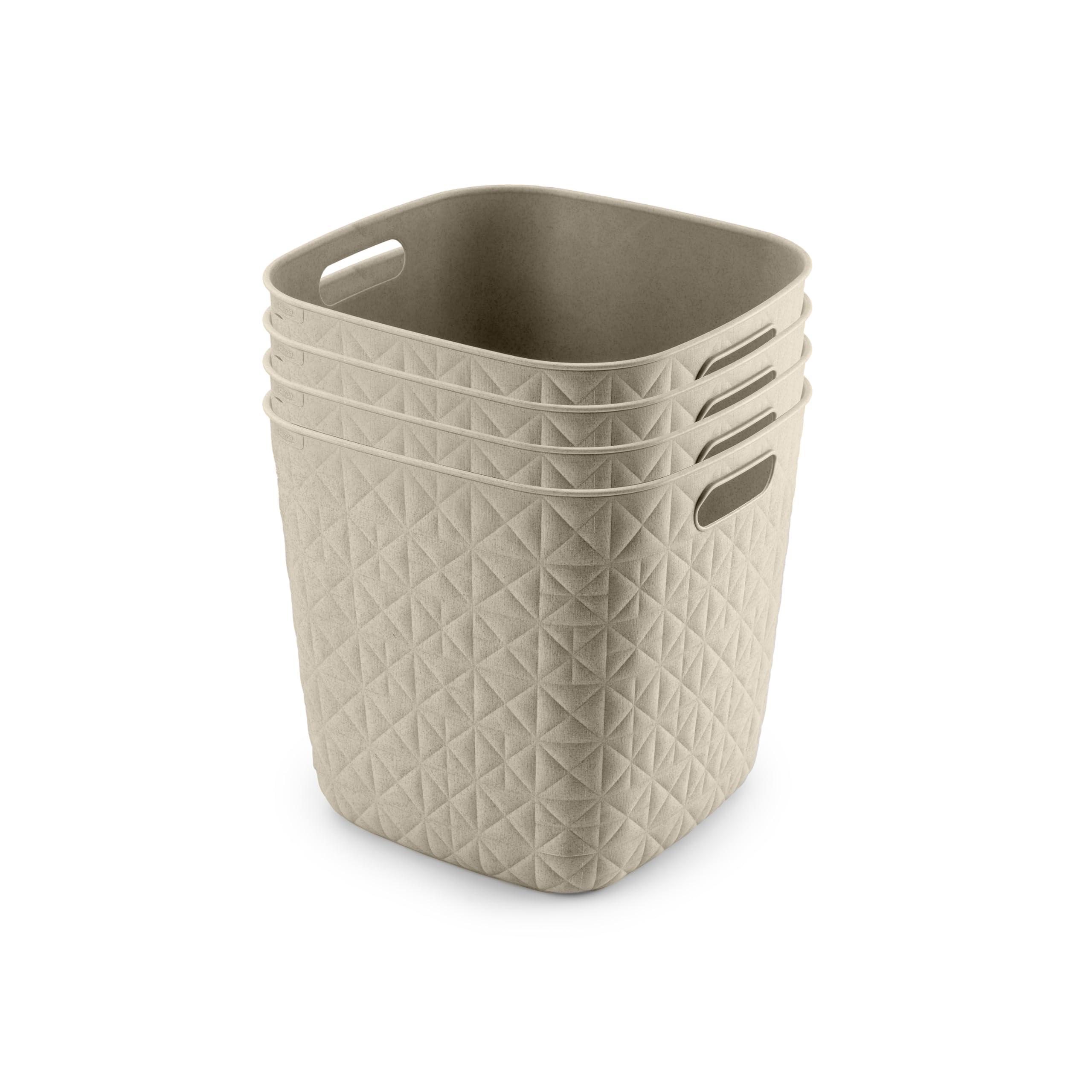 CURVER Softex 4x 15L Storage Baskets, 100 percent Recycled Material, Lightweight, For Bathroom, Living Room, Kitchen, Chalk White