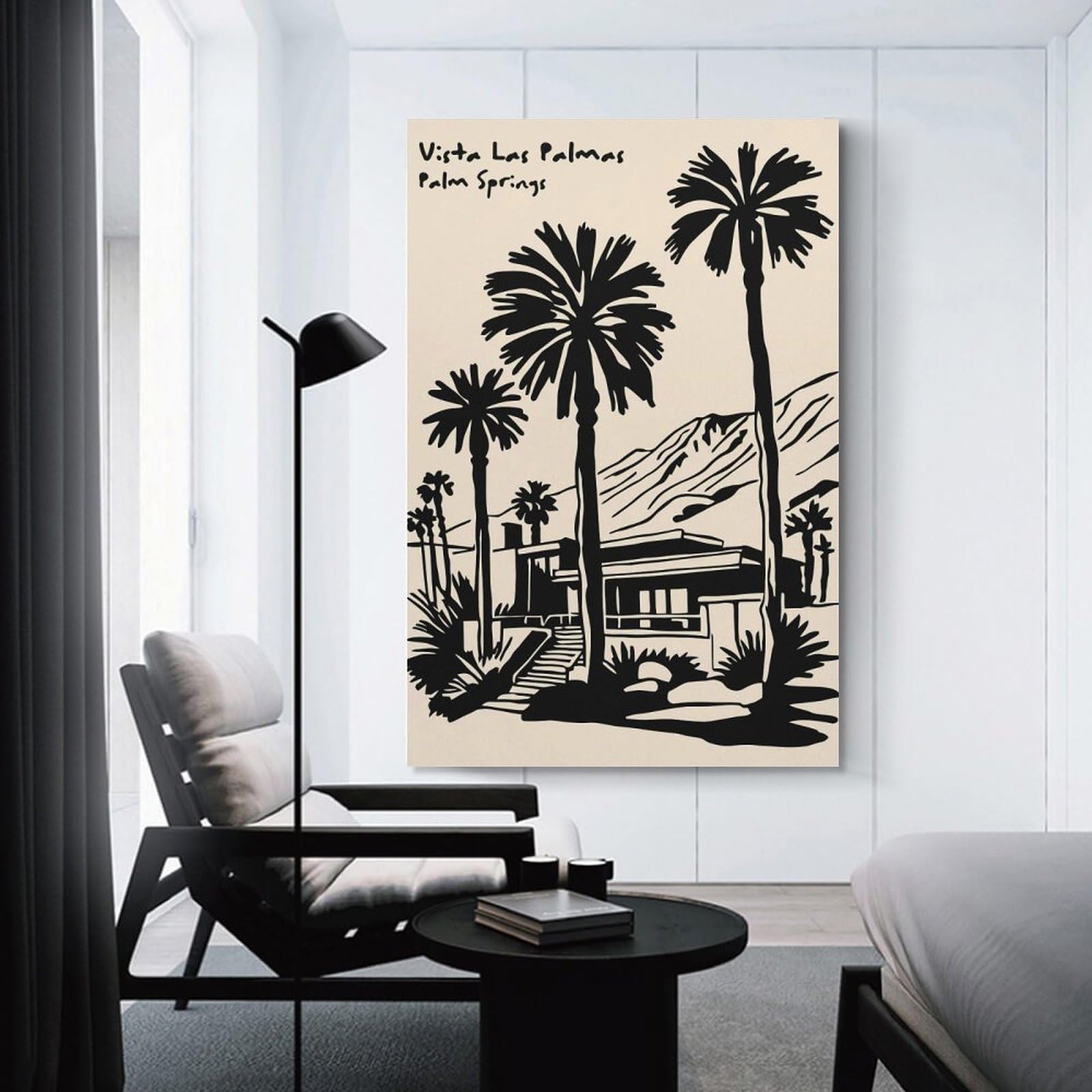 Junmoney Vista Las Palmas Palm Springs Illustration Canvas Wall Picture, 20x30inch(50x75cm), for Bedroom Walls, Guest Spaces Or Lounges, Stylish Decor for A Restful Room Update