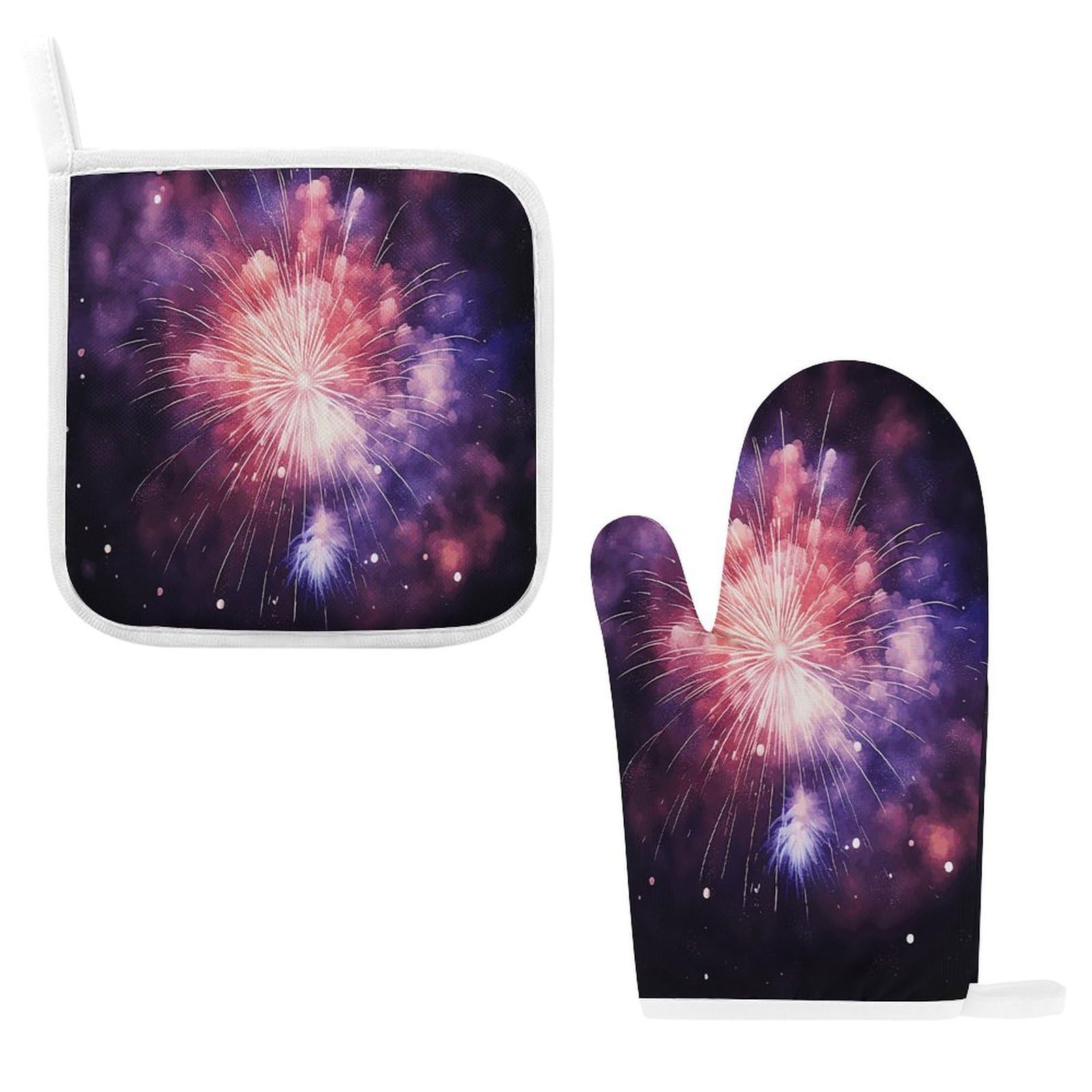 Fodpand Style Exploding Fireworks Oven Mitts And Pot Holders Sets