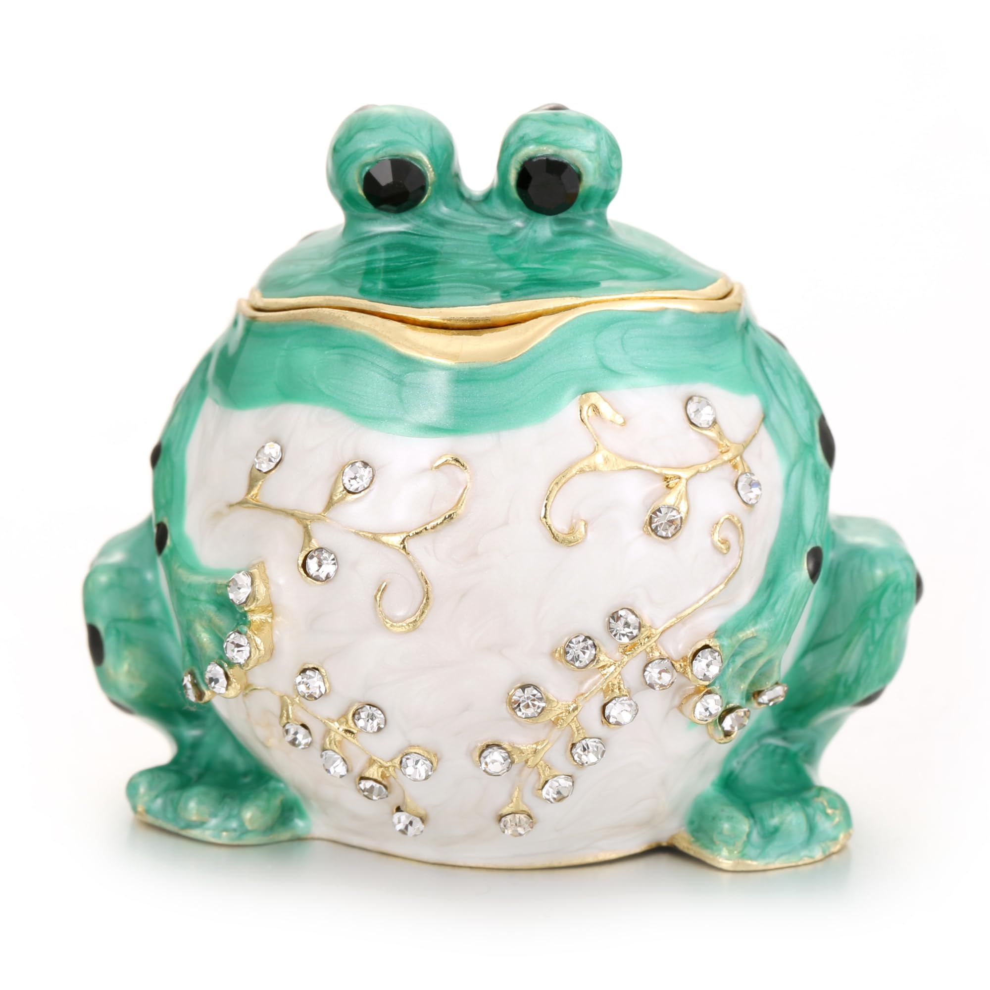 Vie jeune Hand Painted Enamel Frog Trinket Box, Hinged Jewelry Box Unique Mini Ring Necklace Jewelry Organizer, Classical Bejeweled Storage, Figurine Collectible Keepsake Home Decor (Frog-2)