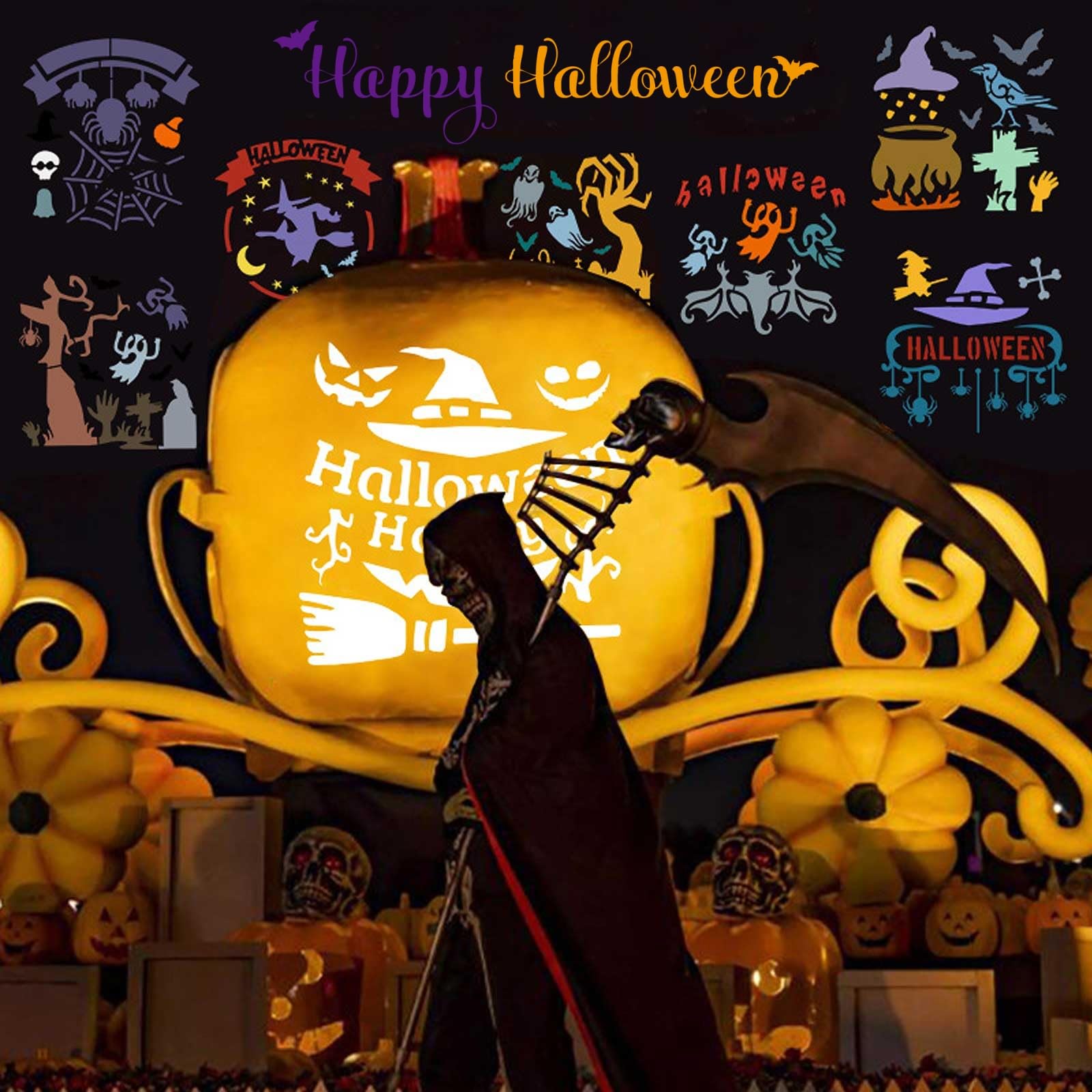 ロー　ハロウィンデザインシート Amazon.co.jp: ハロウィン ステンシルシート 16枚セット かぼちゃ 头骨