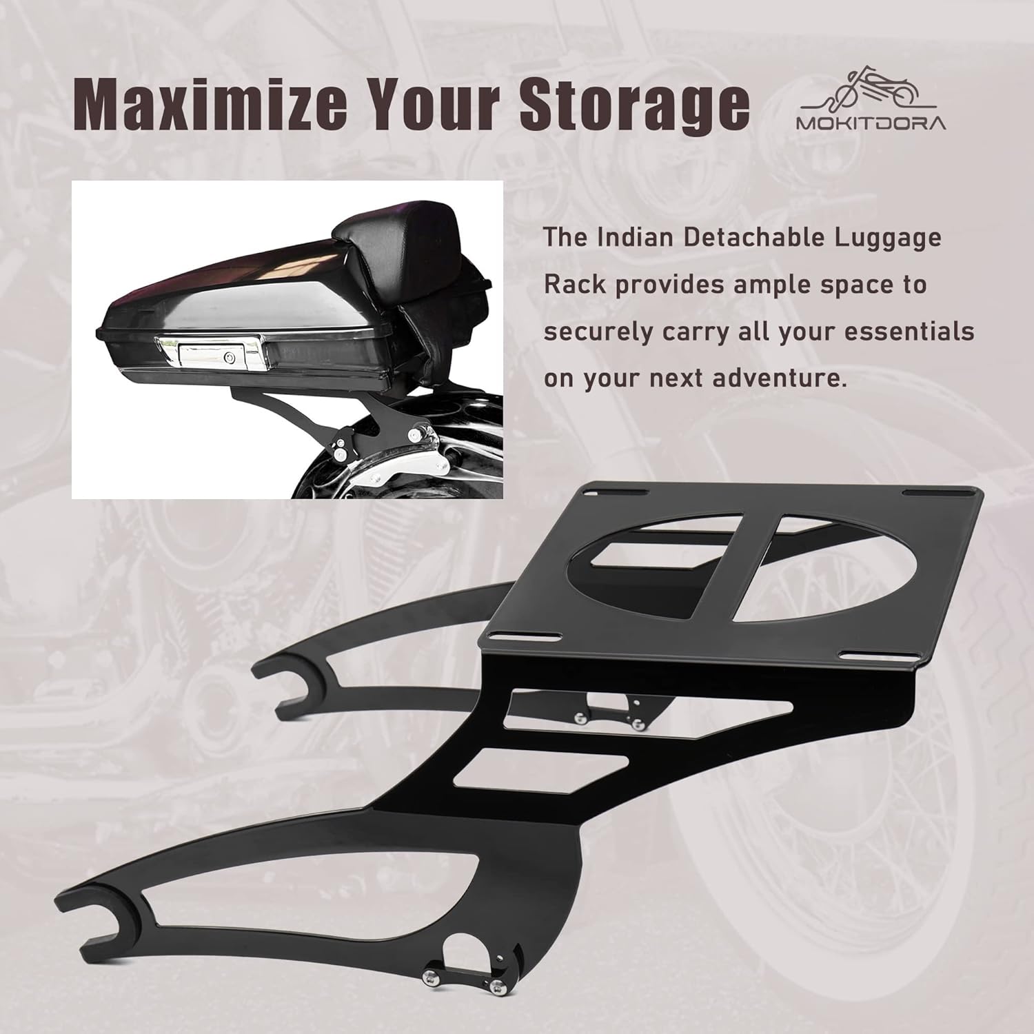 MoKitDora Luggage Rack Tour Pack Rack Detachable Mount for 2020-up Challenger 2014-up Chief Chieftain Dark Horse Roadmaster, Black New
