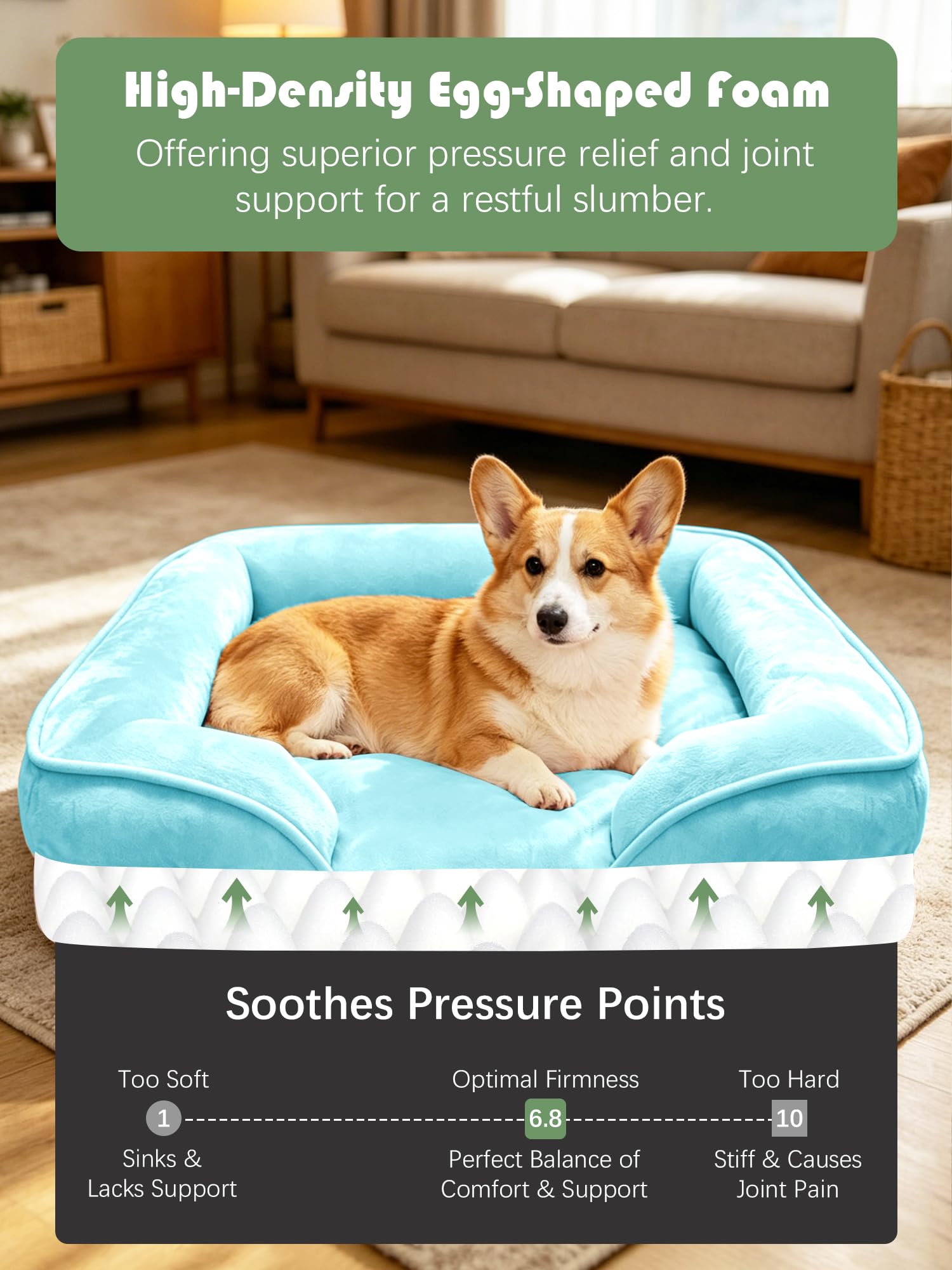 Spotted Play Orthopedic Dog Bed with Sides - Sofa Beds for Medium Dogs, Supportive Foam Pet Couch Bed with Washable Removable Cover, Waterproof Lining and Non-Slip Bottom, Ice Blue - M view 4