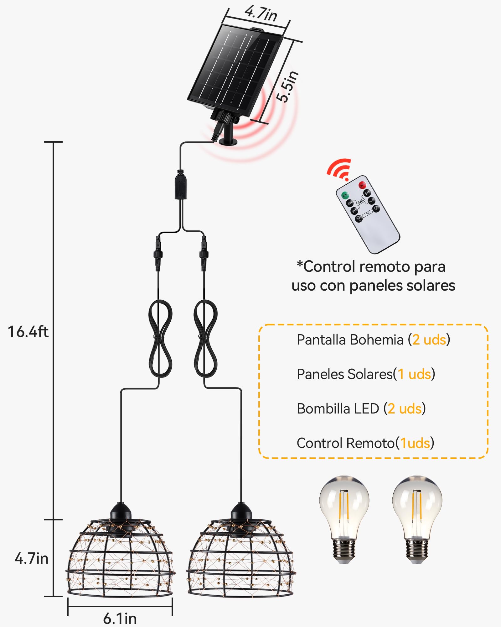 Lámpara Solar Exterior de Estilo Bohemio, Impermeable IP65 Luces Exterior Solar con Temporizador de 4/6/8 Horas y 4 Ajustes de Brillo, para Patios, Balcones y Jardines - 2 Unidades