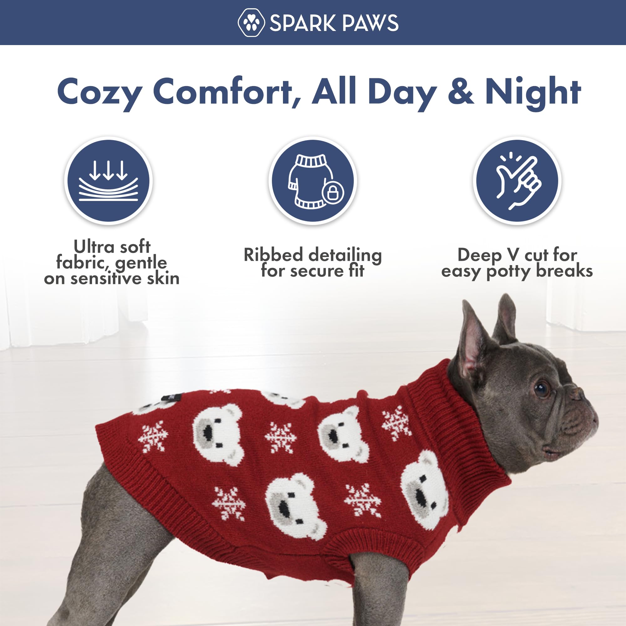 Spark Paws Pull en tricot pour chien de petite, moyenne et grande taille – Pull d'hiver chaud à col roulé pour temps froid, (ours polaire, taille 3XL)